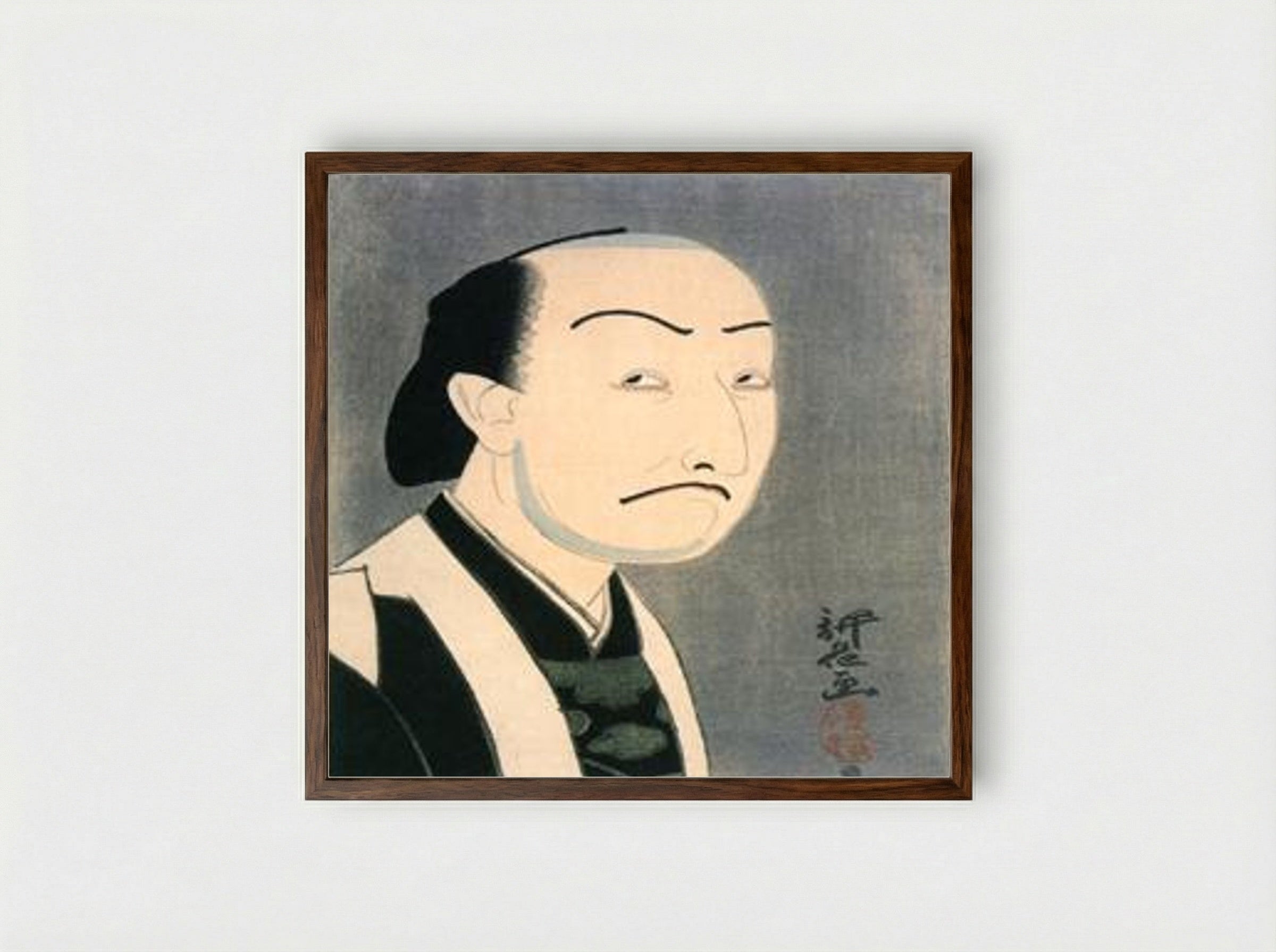 Nakamura Ganjiro I as Oboshi Yuranosuke - Yamamura Toyonari - Framed Print Dark Wood