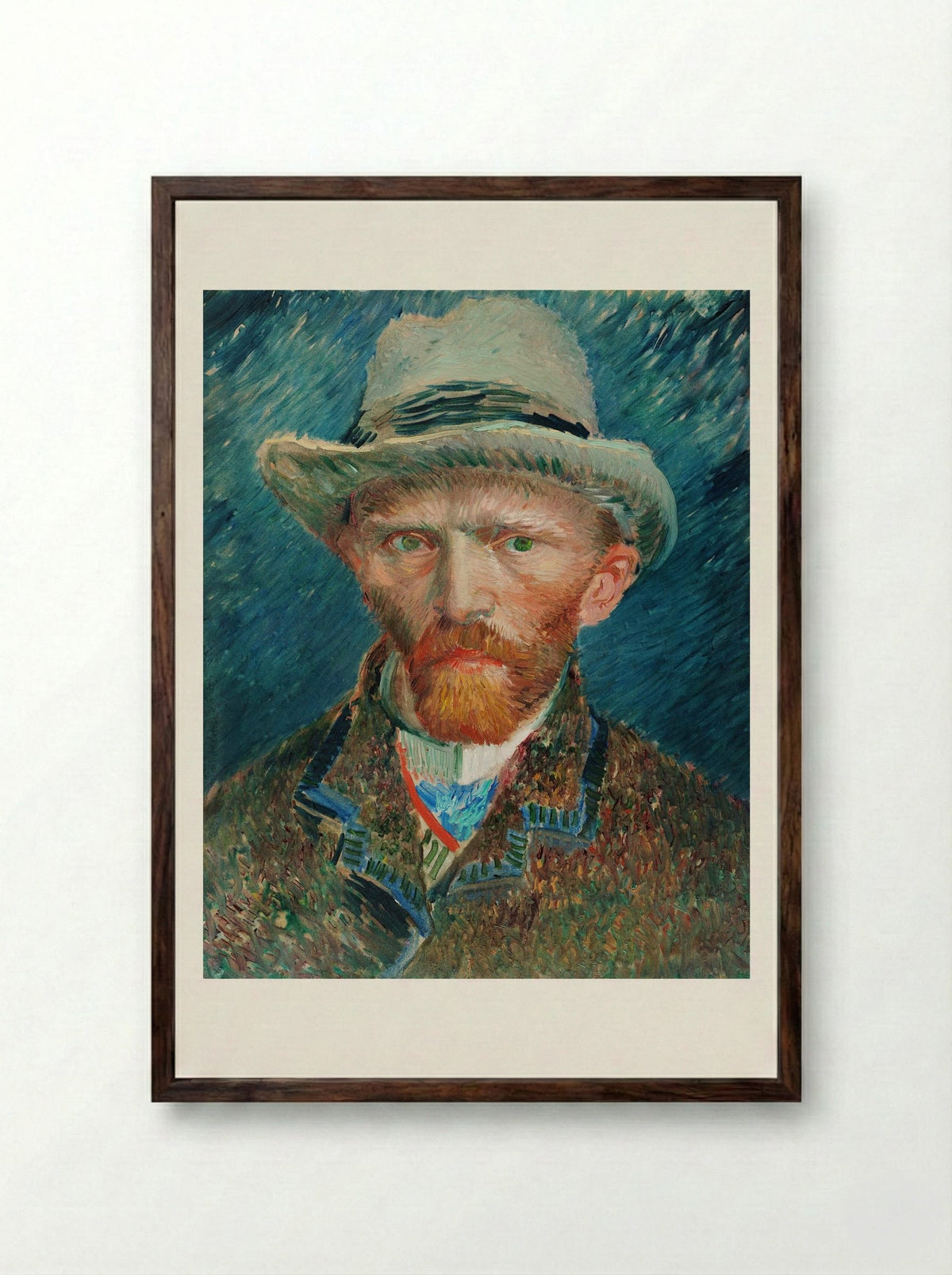 Self-Portrait with Grey Felt Hat - Vincent van Gogh - Framed Print Dark Wood