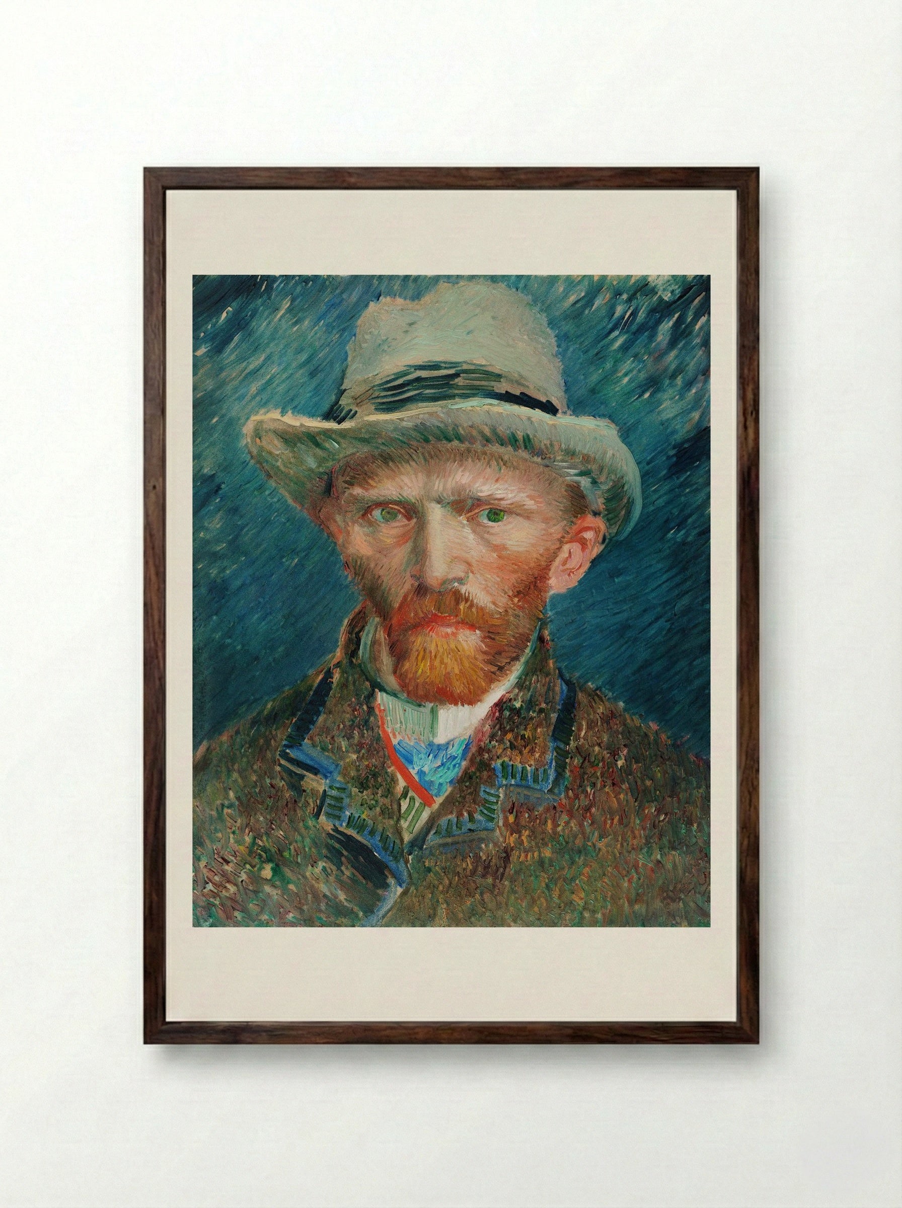 Self-Portrait with Grey Felt Hat - Vincent van Gogh - Framed Print Dark Wood
