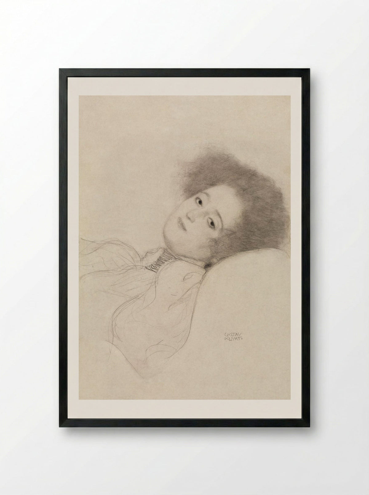 Portrait of a Young Woman Reclining - Gustav Klimt - Framed Print Black