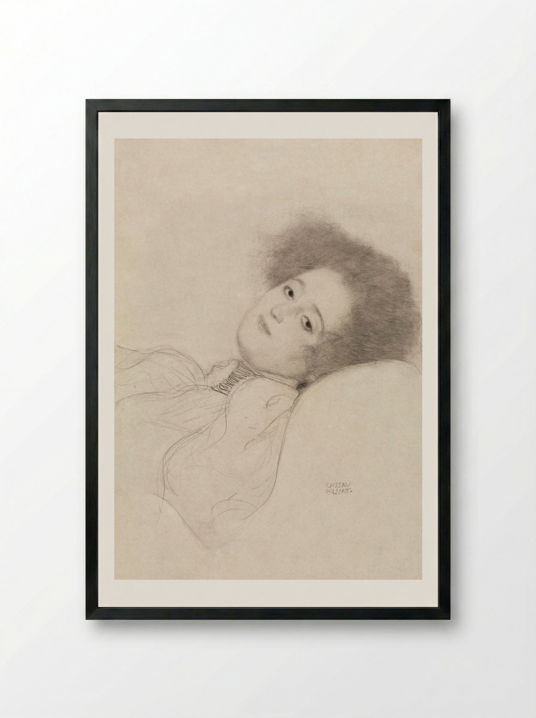 Portrait of a Young Woman Reclining - Gustav Klimt - Framed Print Black