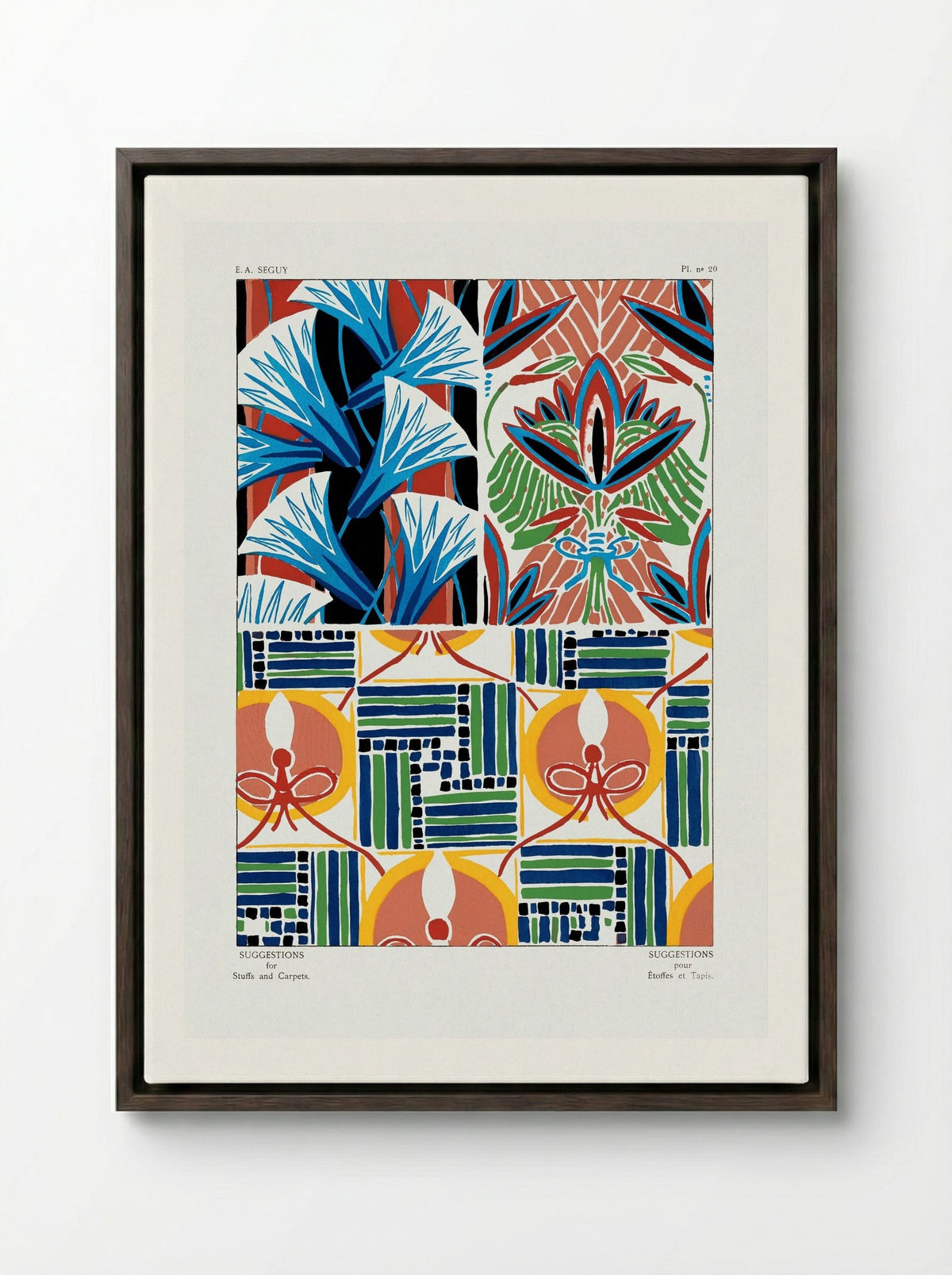 Floral Pattern No. 20 (Textile Design) - Émile-Allain Séguy - Framed Canvas Dark Wood