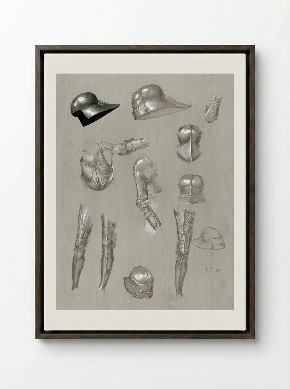 Studies of a Suit of Armour - Edward Burne-Jones - Framed Canvas Dark Wood
