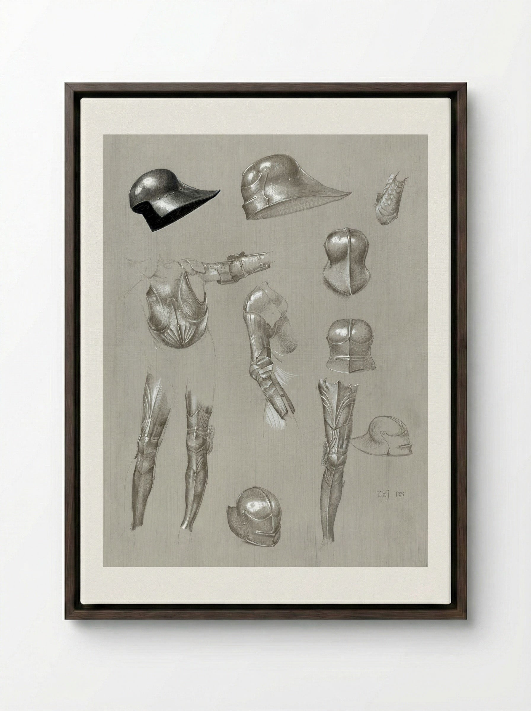 Studies of a Suit of Armour - Edward Burne-Jones - Framed Canvas Dark Wood