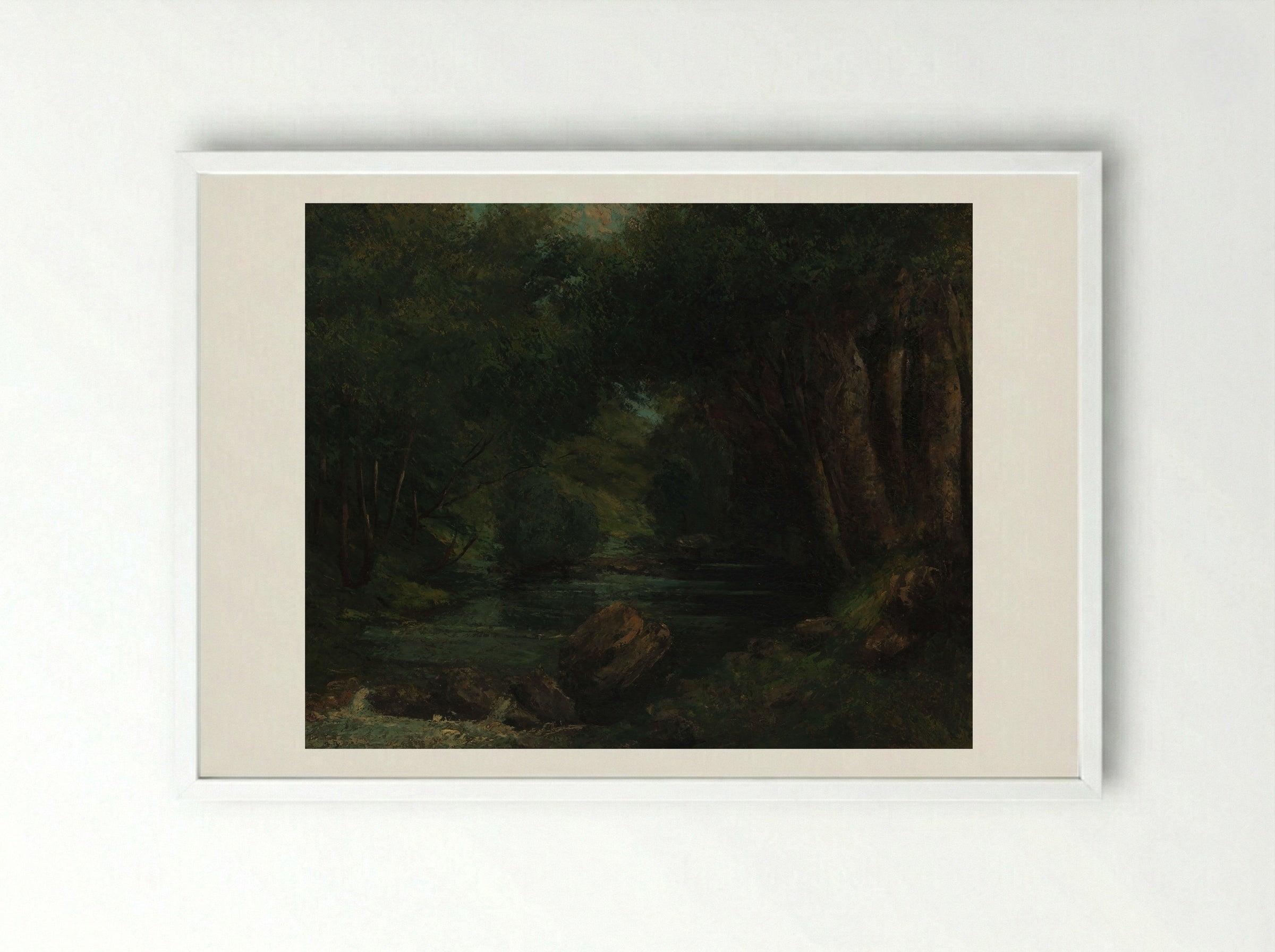 A Brook in the Forest - Gustave Courbet - Framed Print White