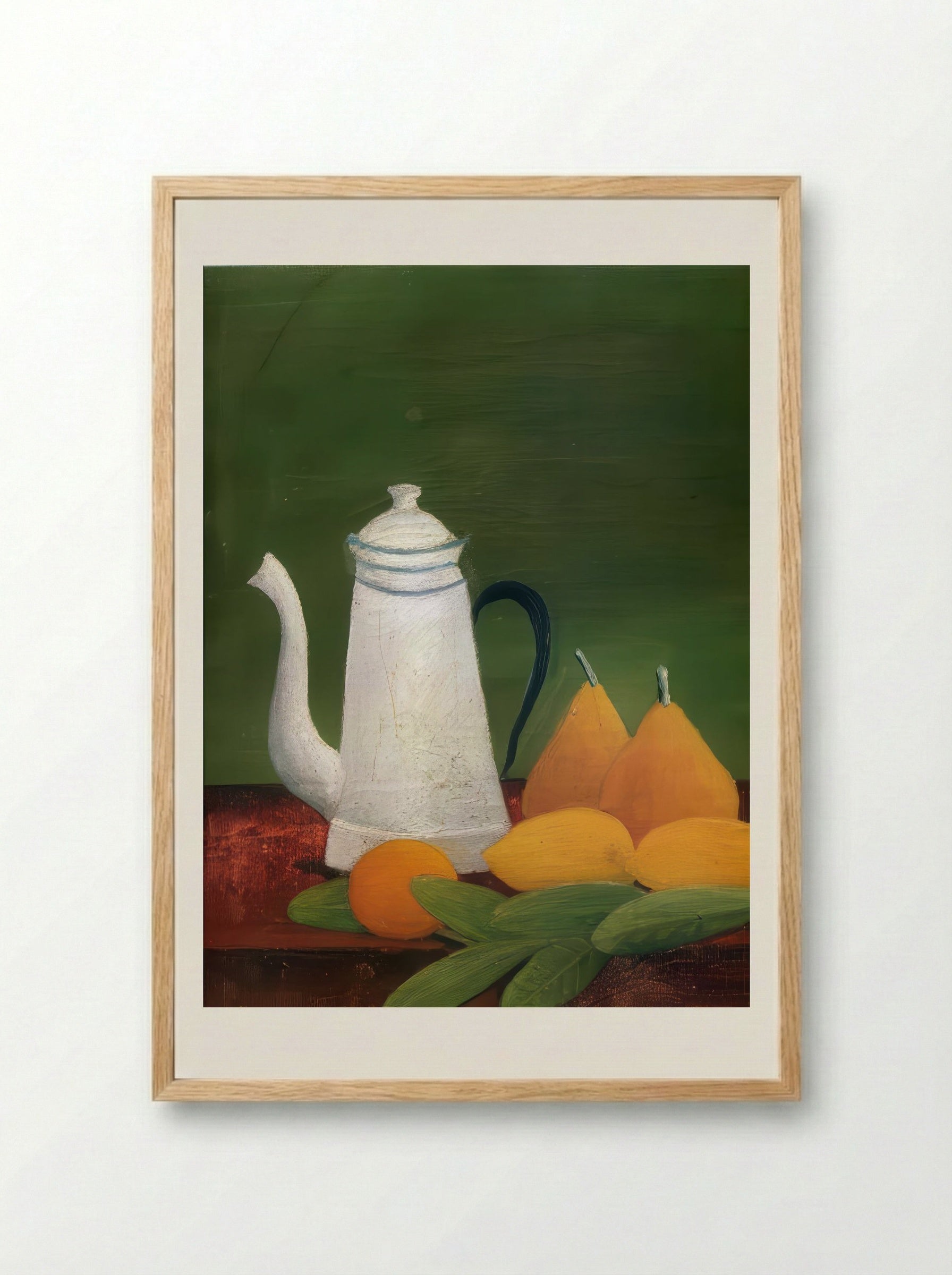 Still Life with Teapot and Fruit by Henri Rousseau – Naïve Art Kitchen Wall Print - Framed Print Wood