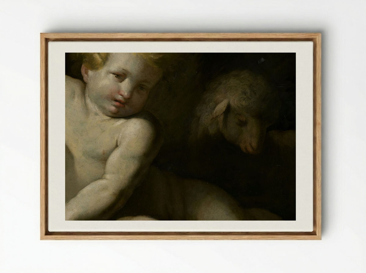 Ecce Agnus Dei (Infant Saint John the Baptist with Lamb) - Bartolomé Esteban Murillo - Framed Canvas Wood