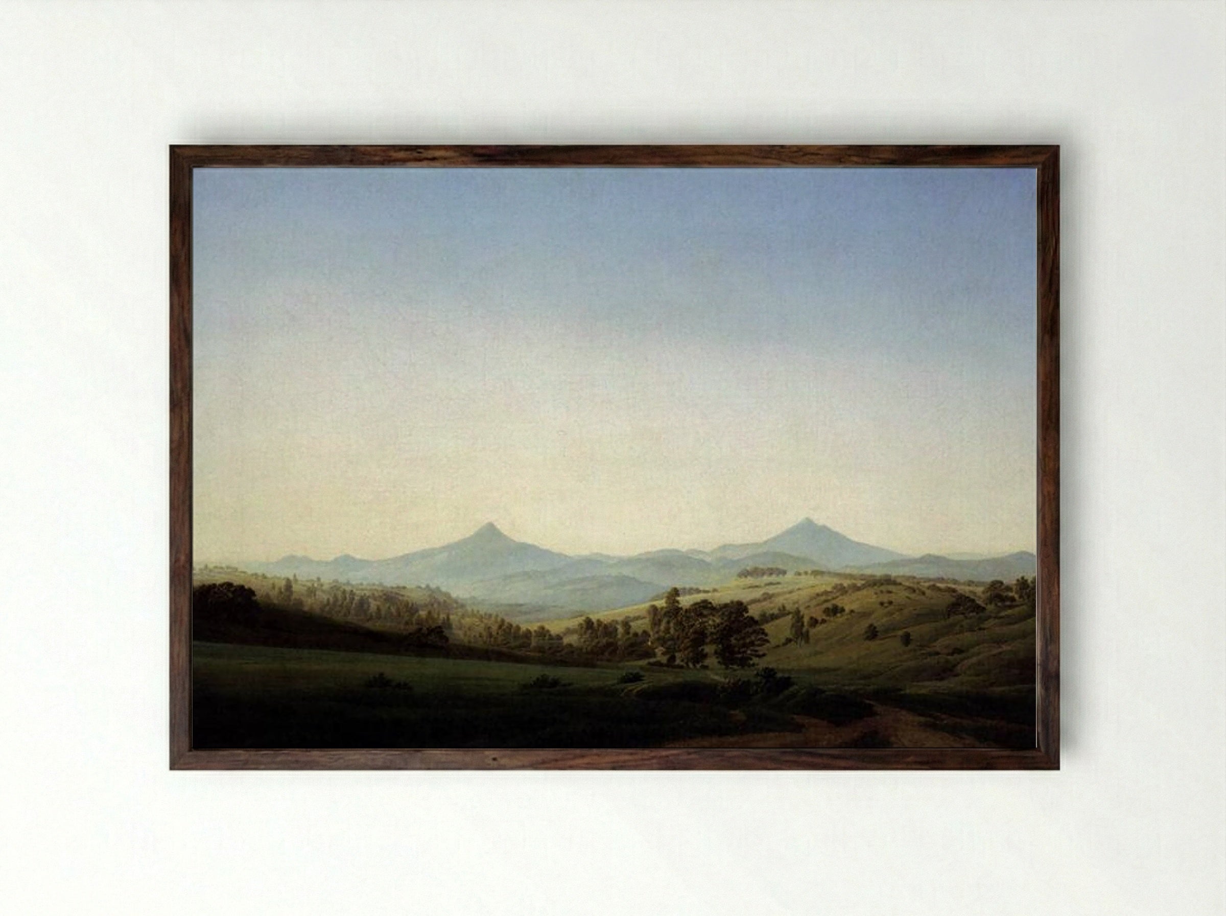Bohemian Landscape with Mount Milleschauer - Caspar David Friedrich - Framed Print Dark Wood