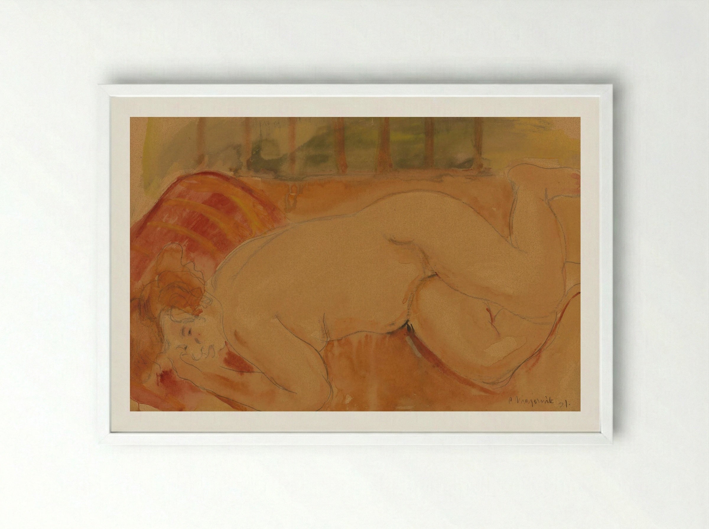 Reclining Nude - Cyprián Majerník - Framed Print White