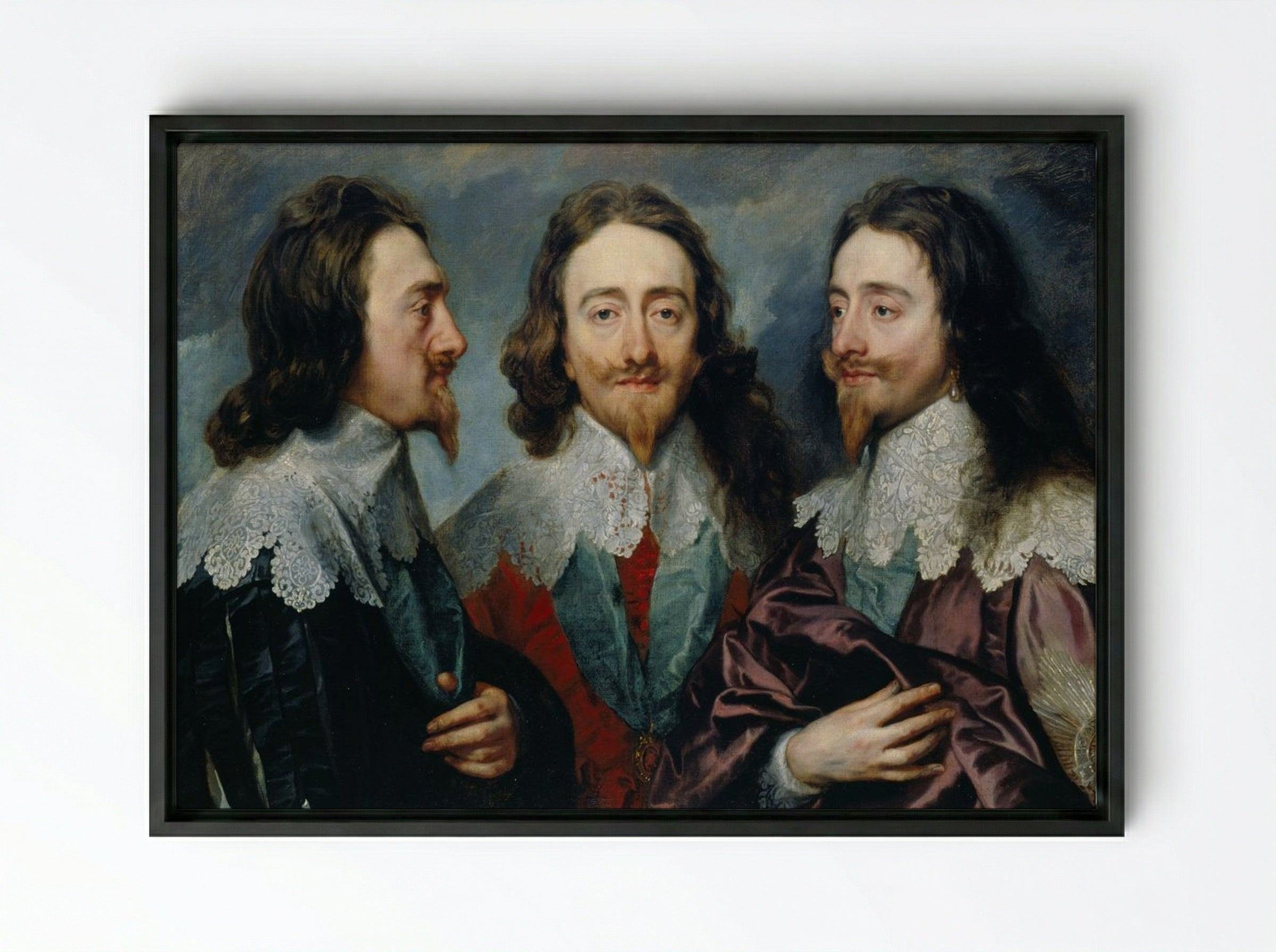 Charles I in Three Positions - Sir Anthony van Dyck - Framed Canvas Black