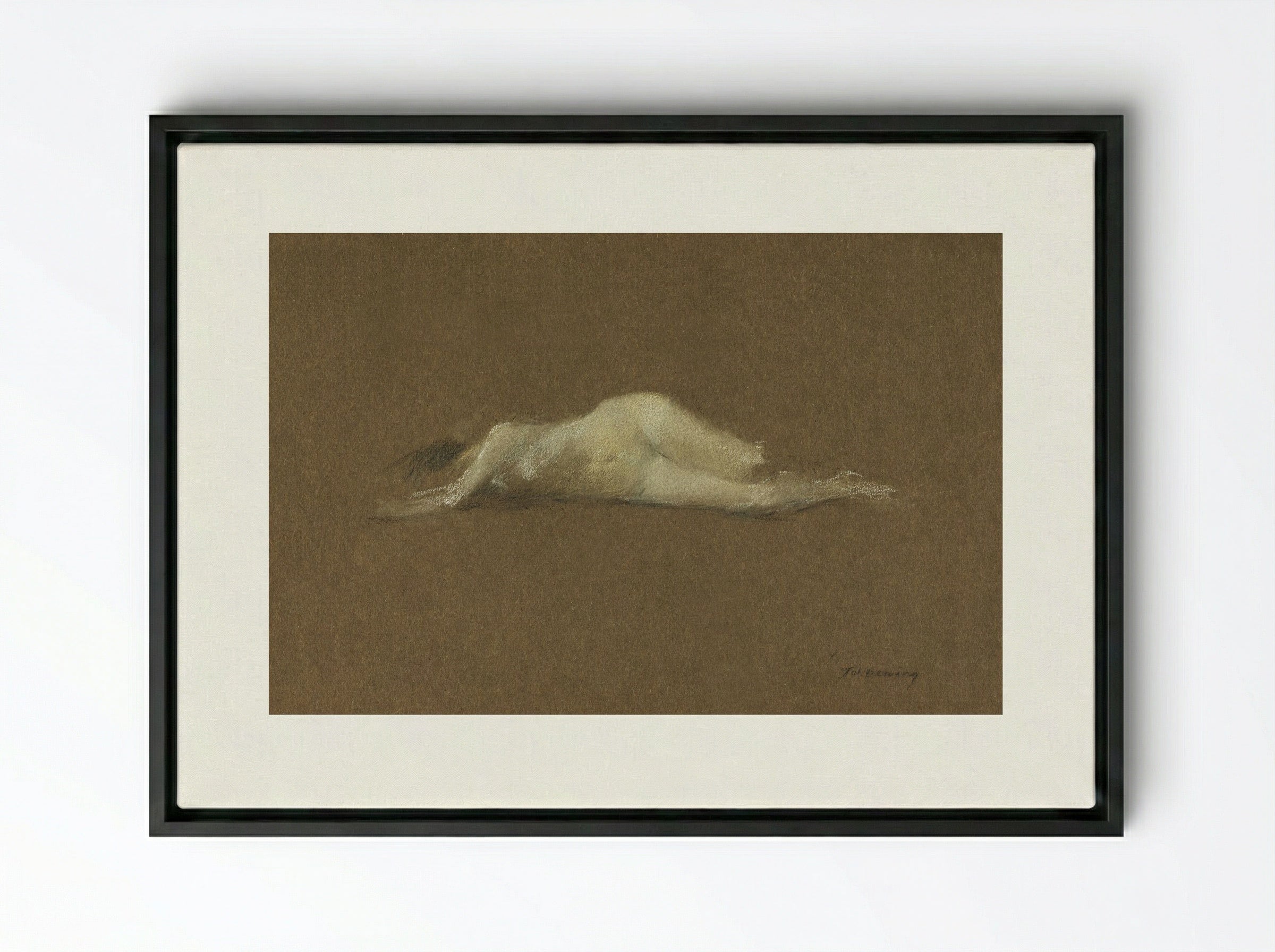 Nude Woman on Her Side - Thomas Wilmer Dewing - Framed Canvas Black