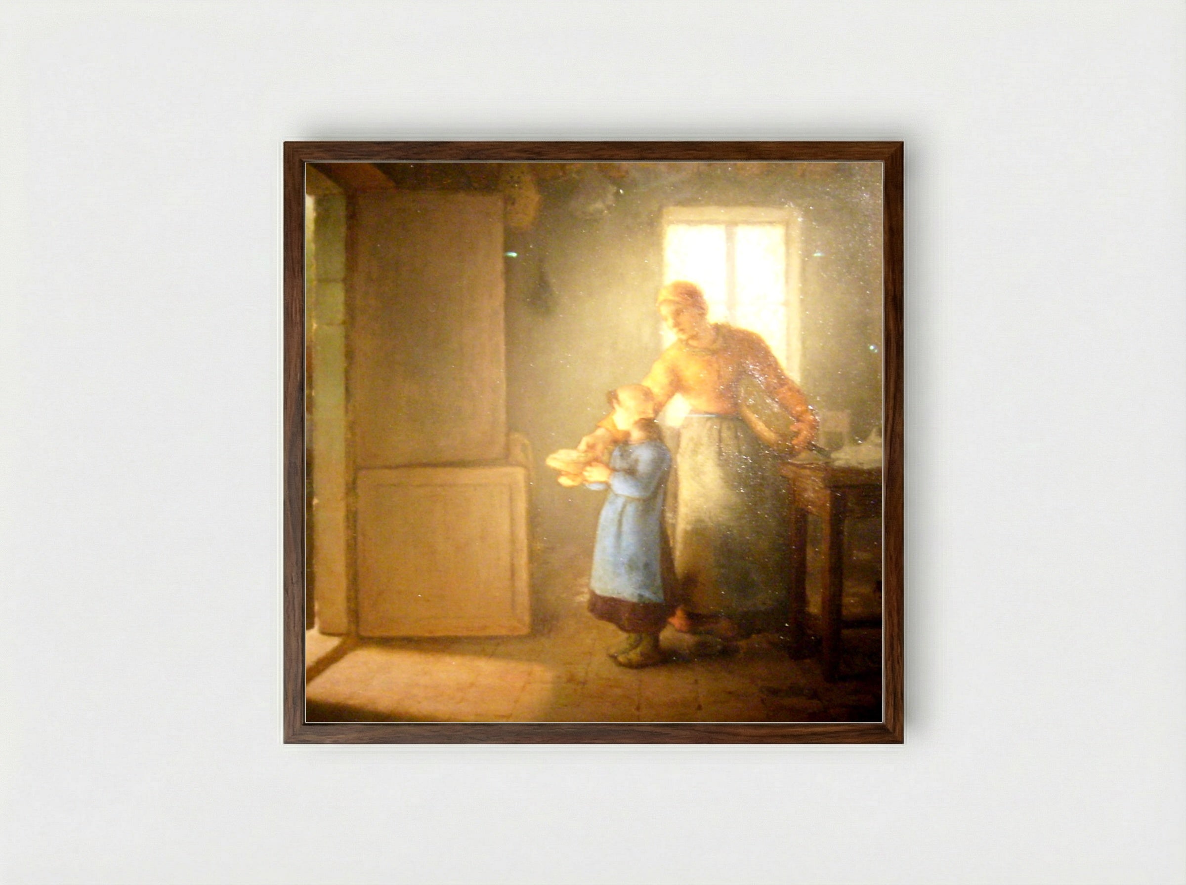 Untitled (Woman and Child Offering Bread) - Fine Art Print - Framed Print Dark Wood
