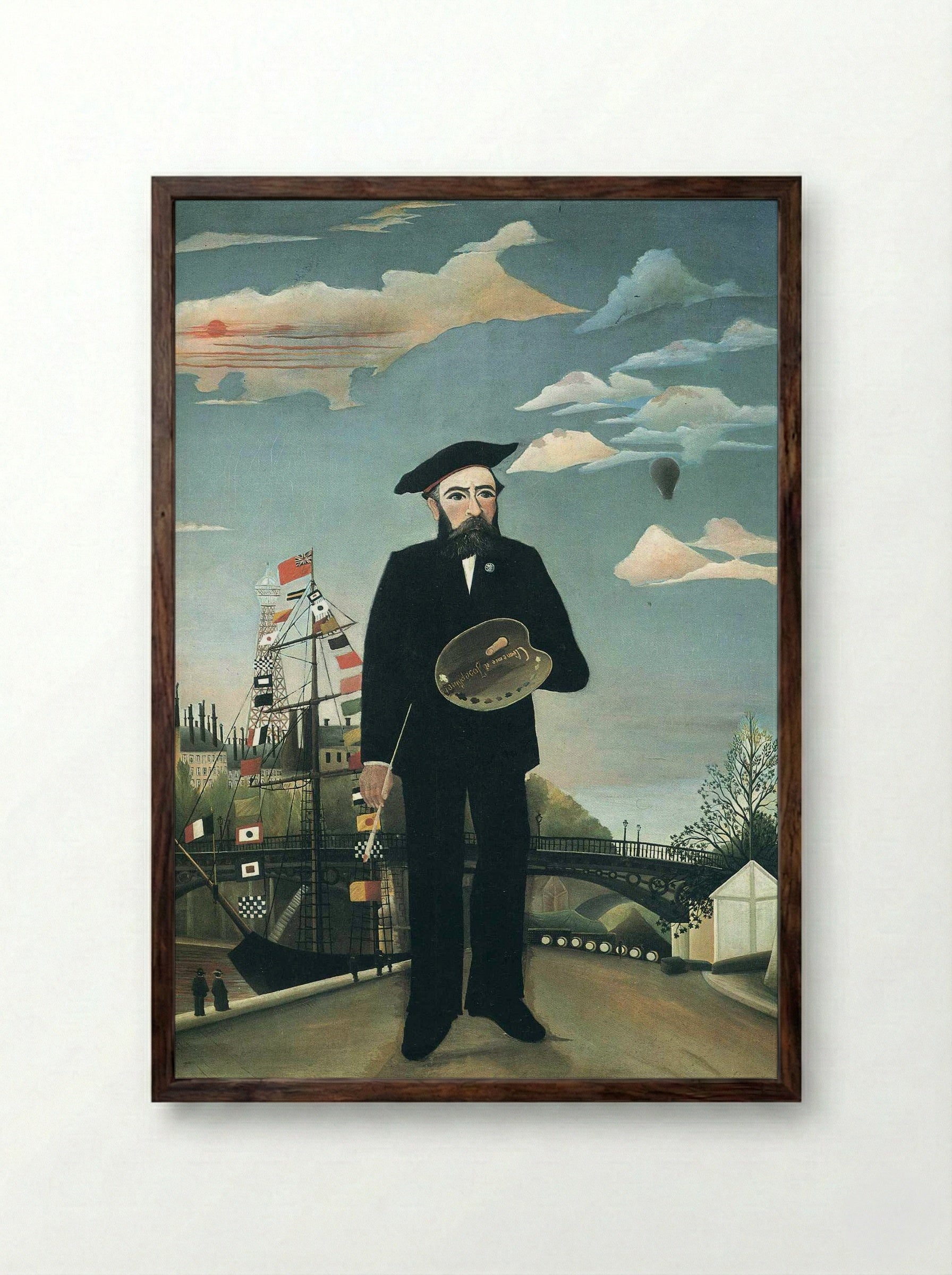 Self-Portrait with Palette - Henri Rousseau - Framed Print Dark Wood