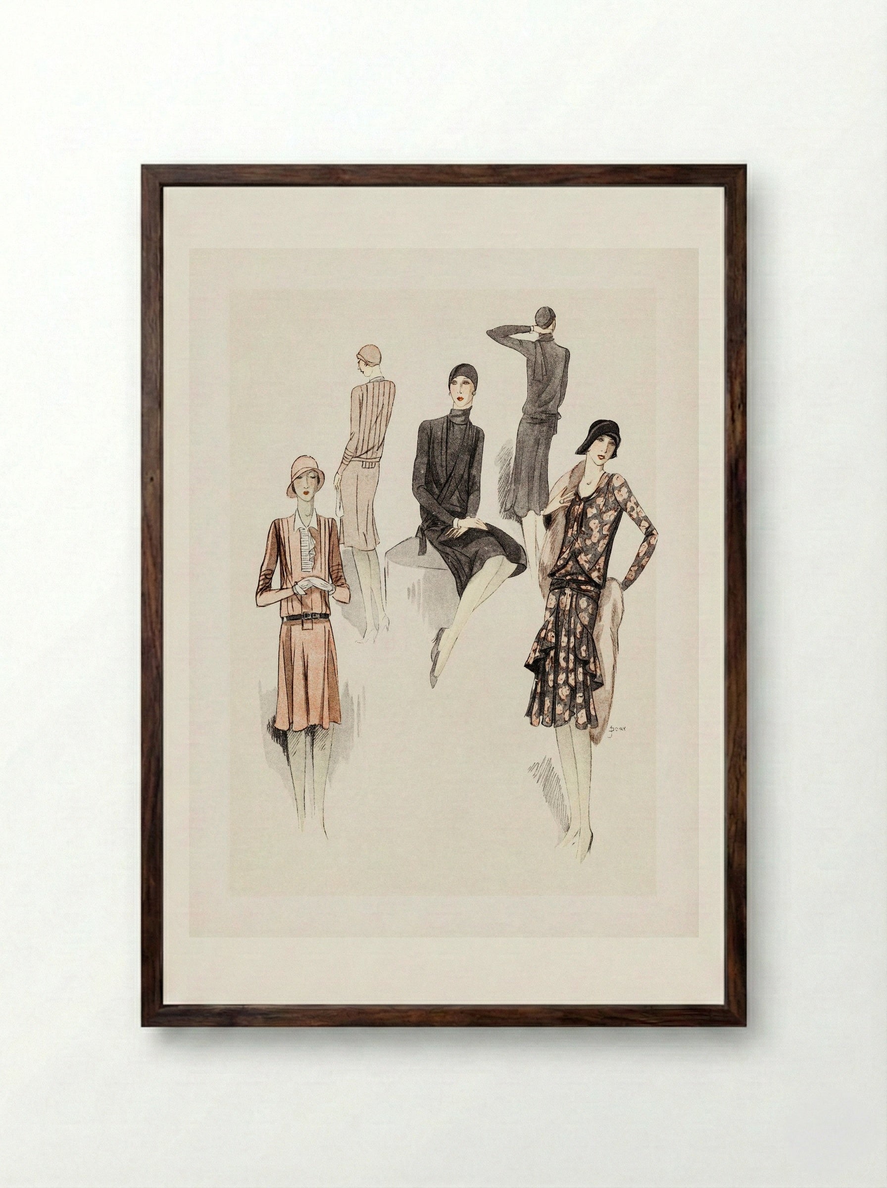 Feuillets de l'Élégance Féminine - Fine Art Print - Framed Print Dark Wood
