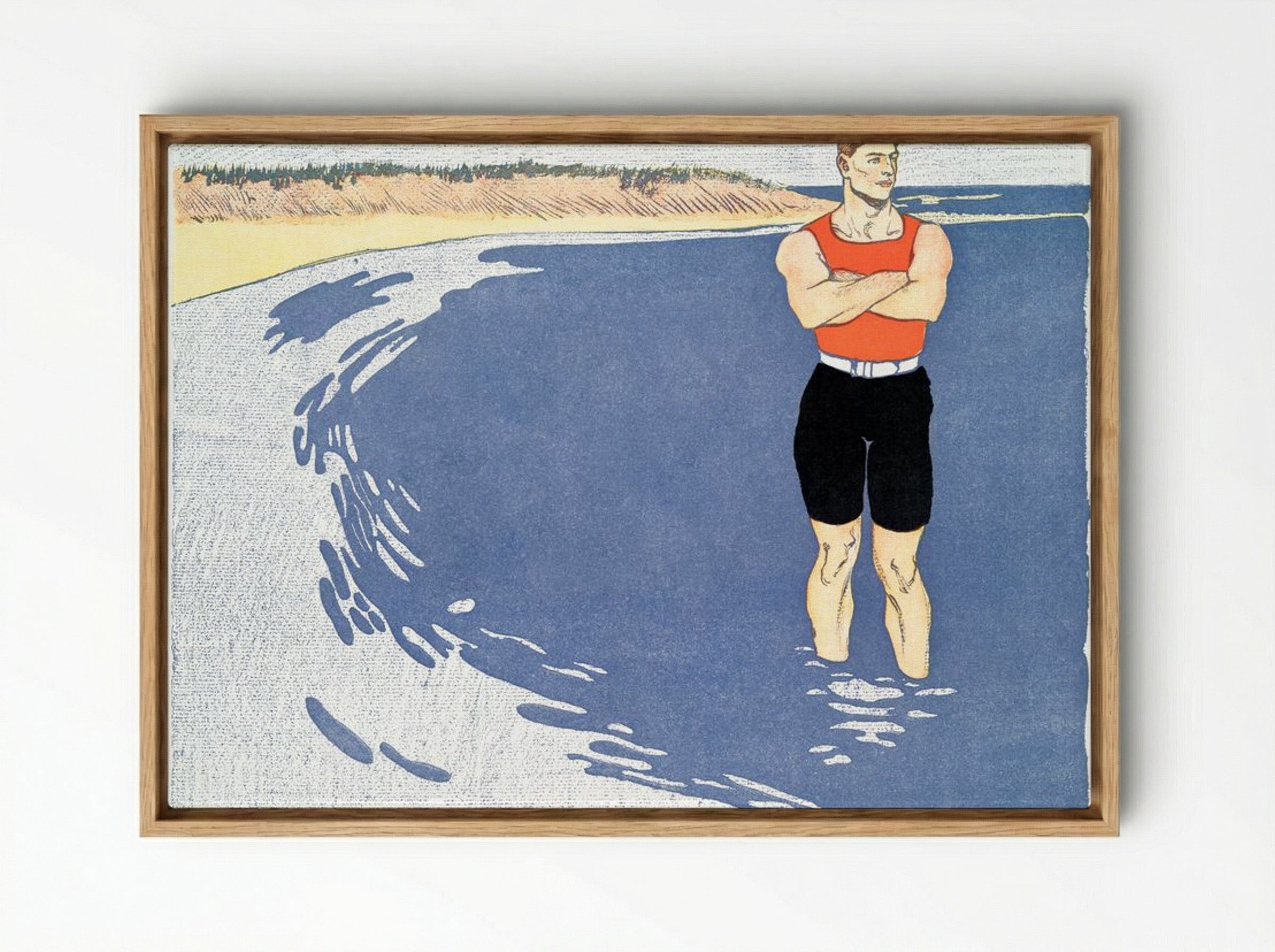 Man Standing in the Sea - Edward Penfield - Framed Canvas Wood