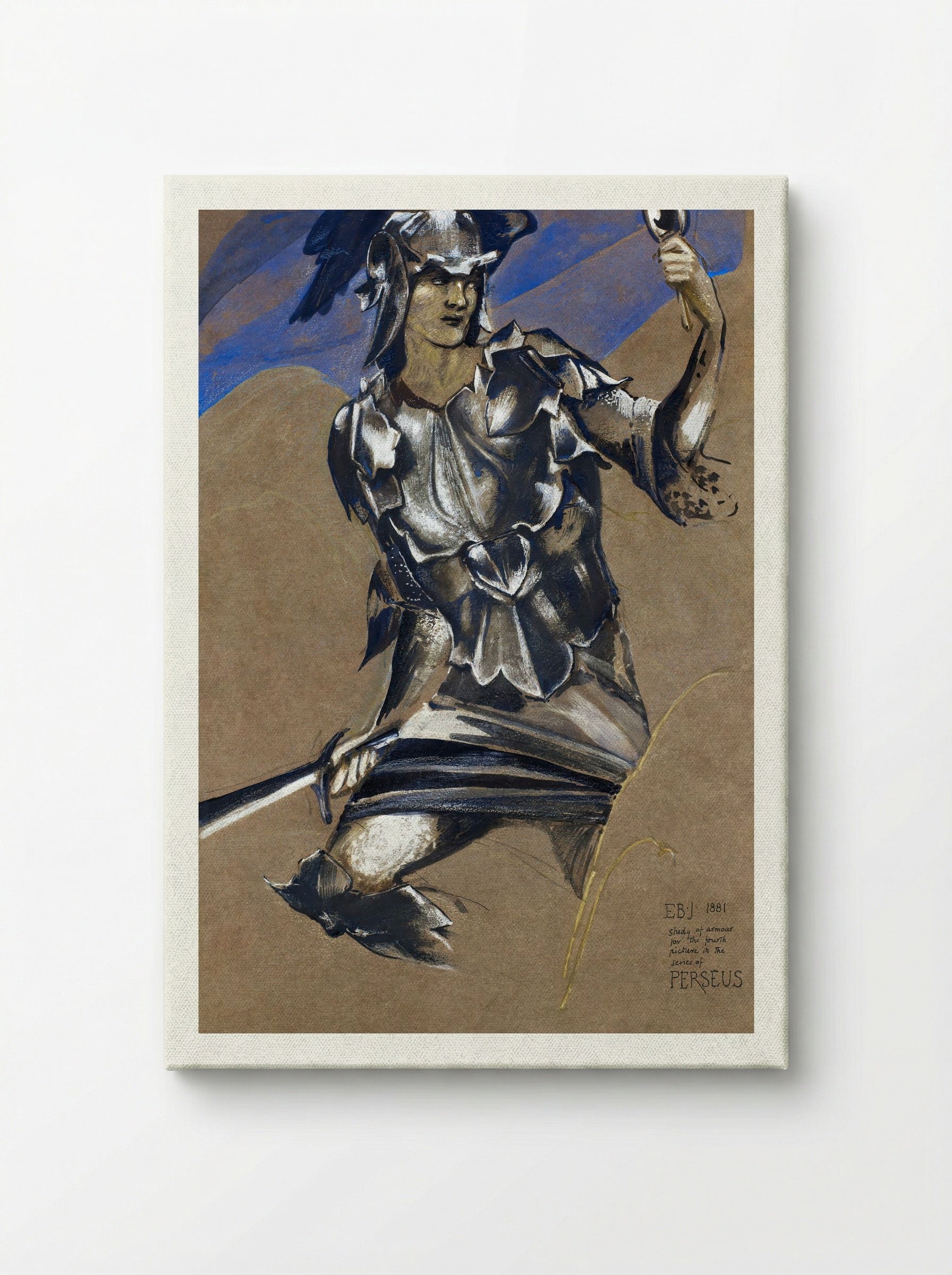 Study of Perseus in Armour for 'The Finding of Medusa' - Edward Burne-Jones - Canvas
