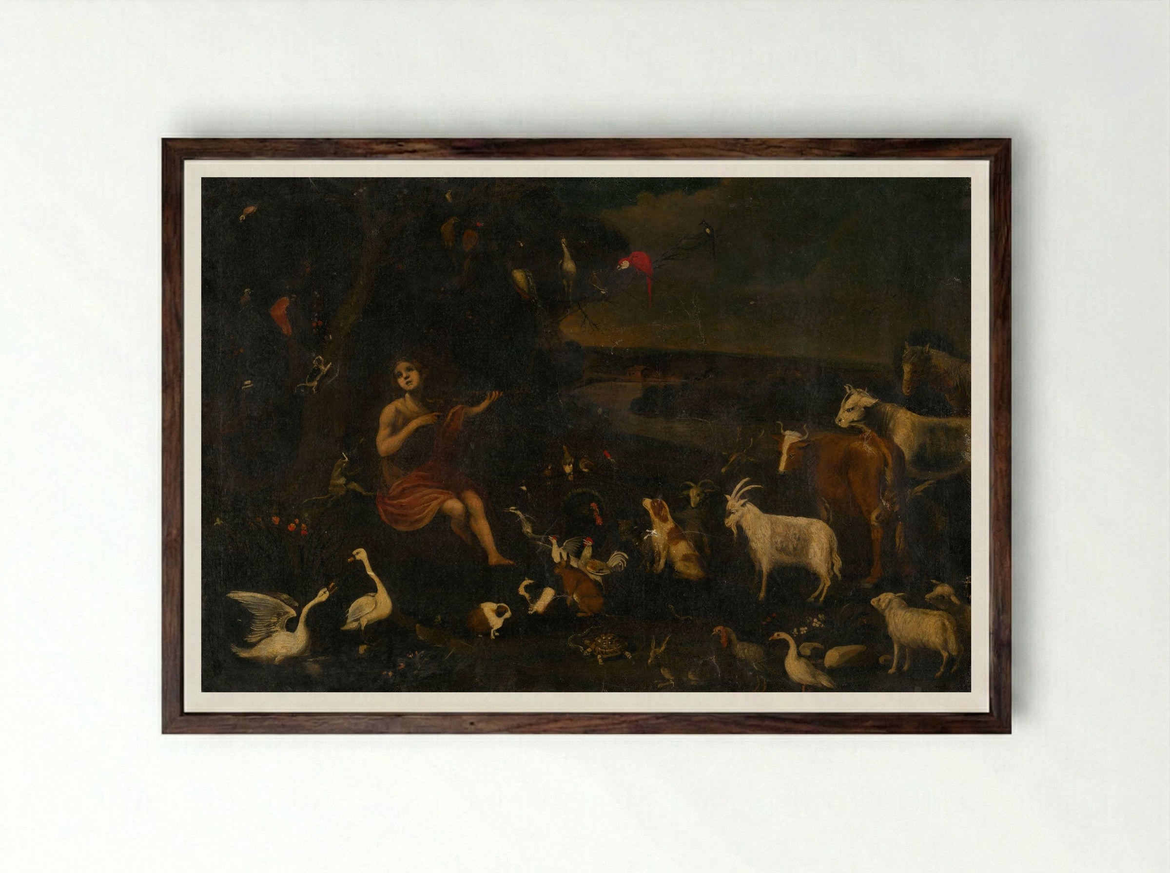 Orpheus Charming the Animals - Roelant Savery - Framed Print Dark Wood
