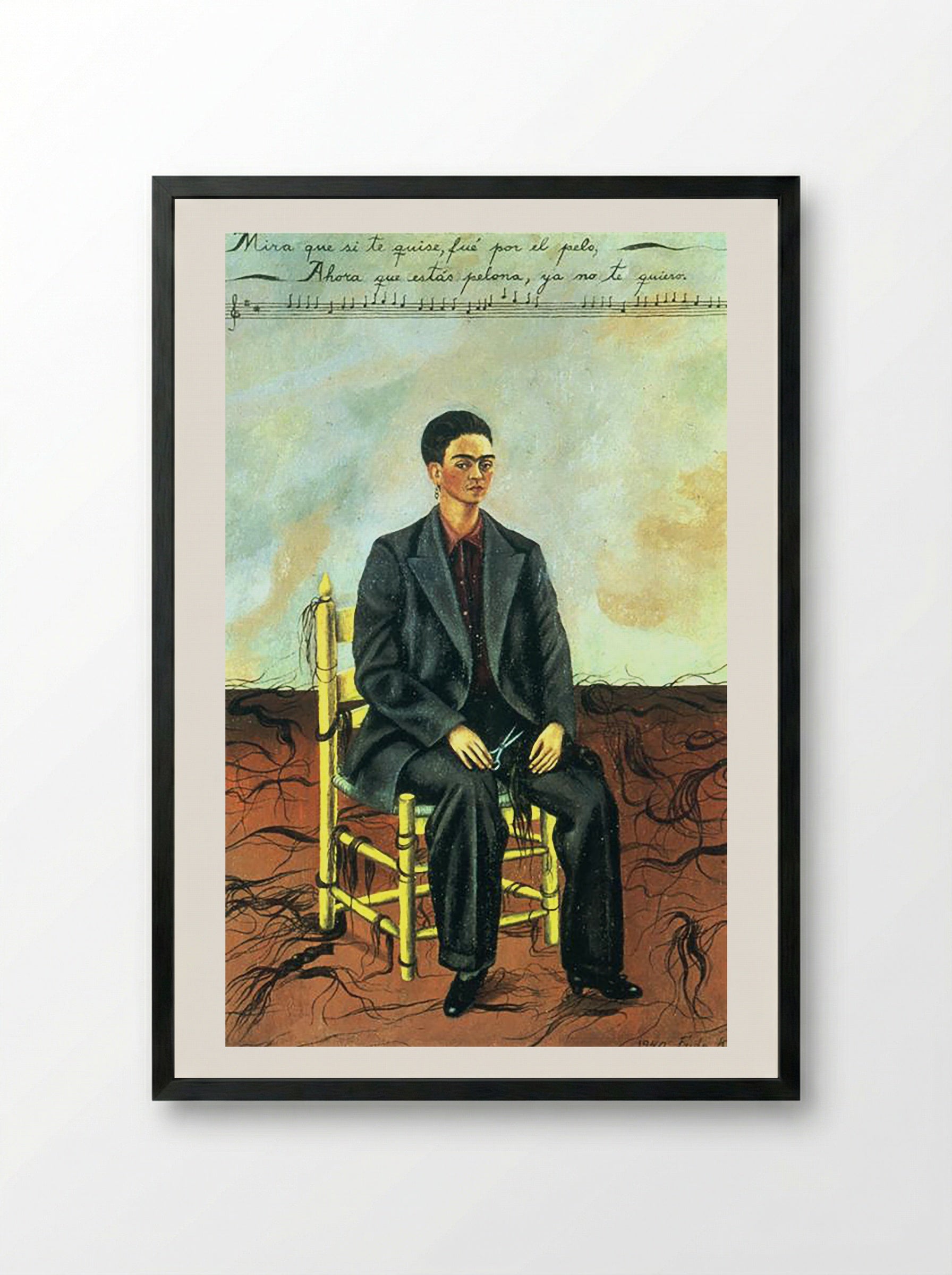 Self-Portrait with Cropped Hair - Frida Kahlo - Framed Print Black