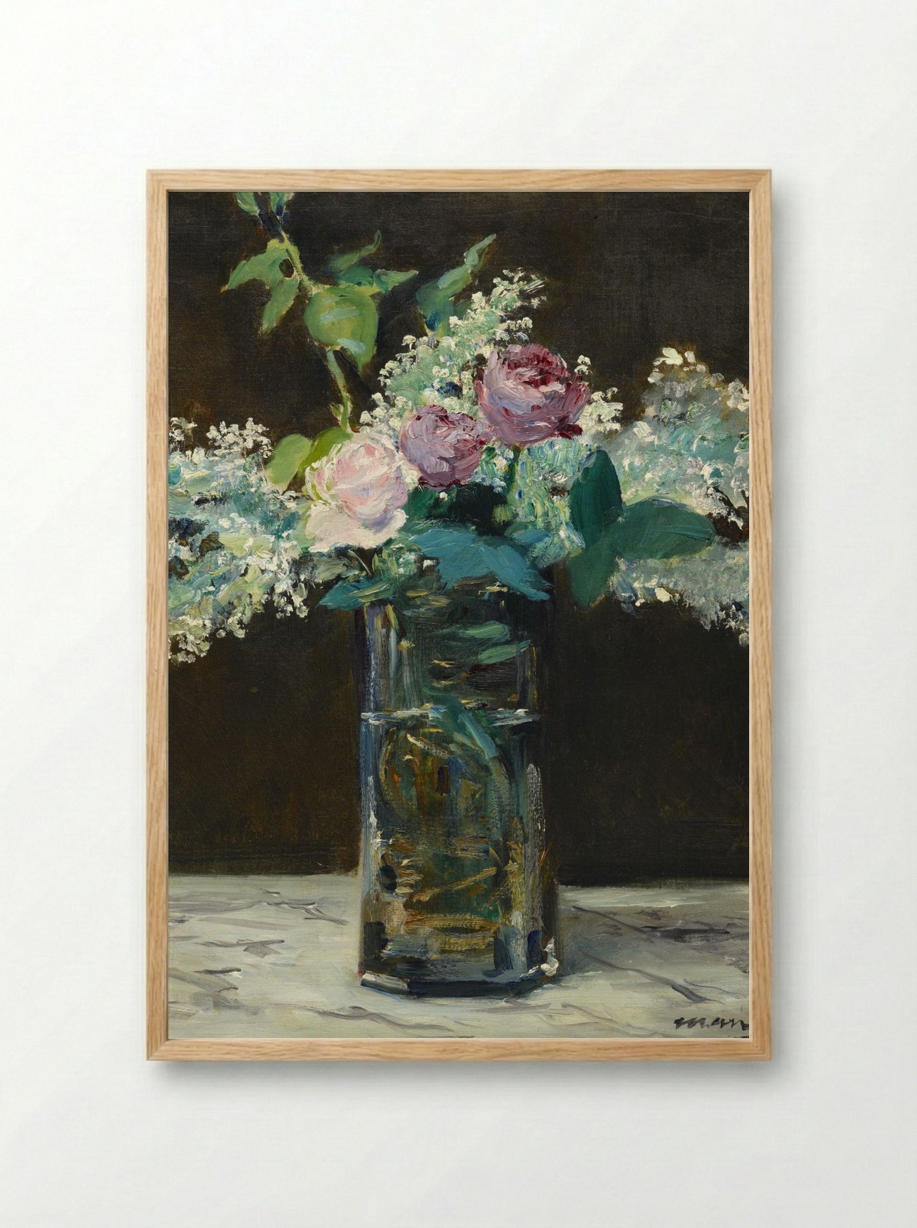 Vase of White Lilacs and Roses - Édouard Manet - Framed Print Wood