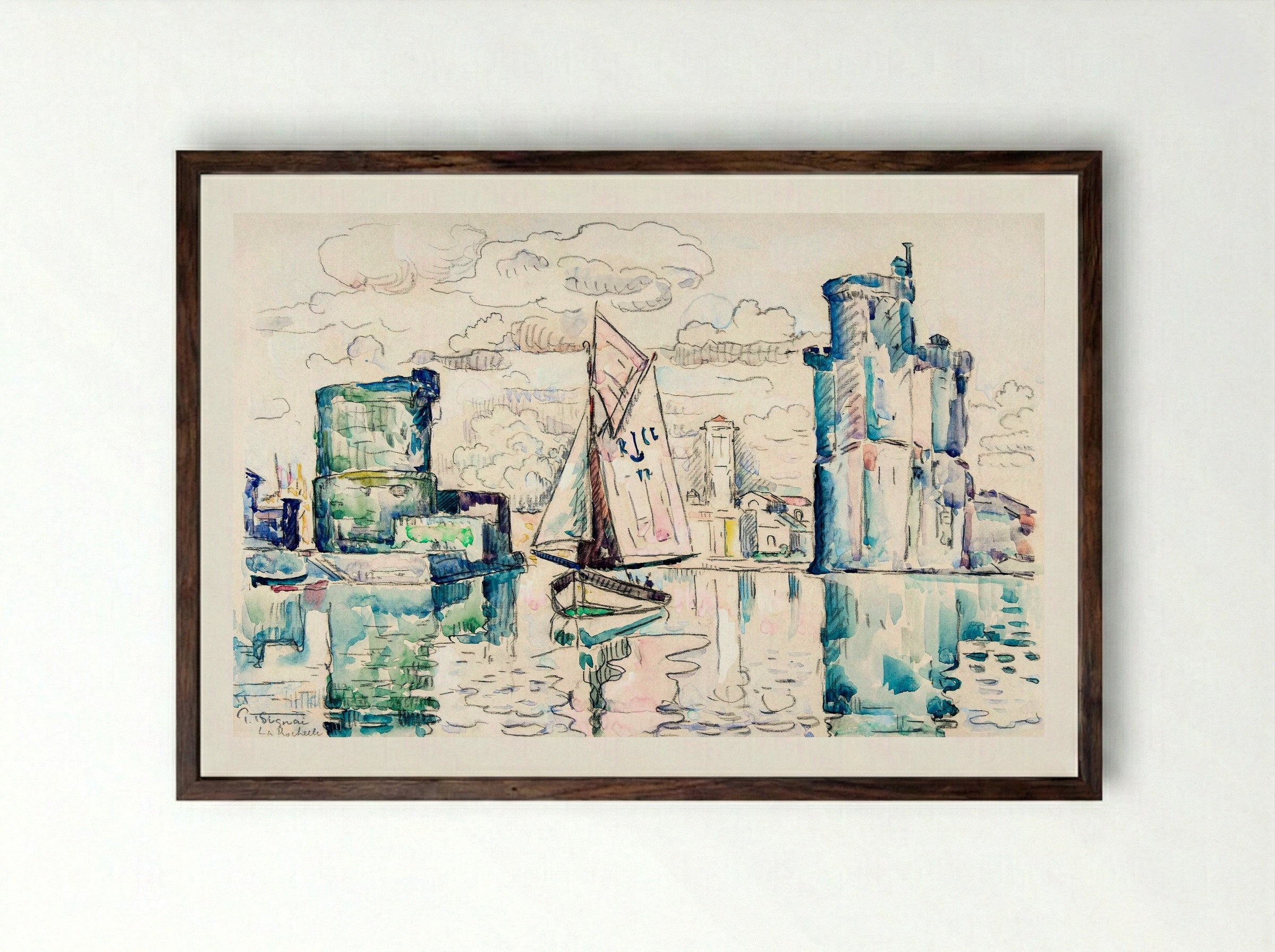 Entrance to the Harbour of La Rochelle - Paul Signac - Framed Print Dark Wood