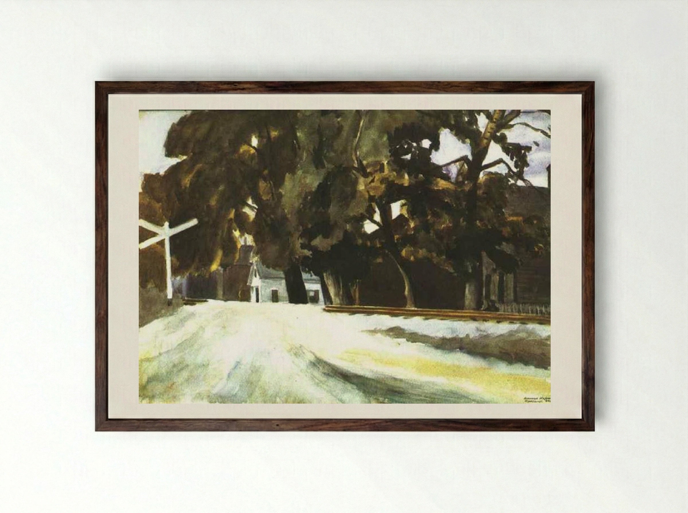 Railroad Crossing - Edward Hopper - Framed Print Dark Wood