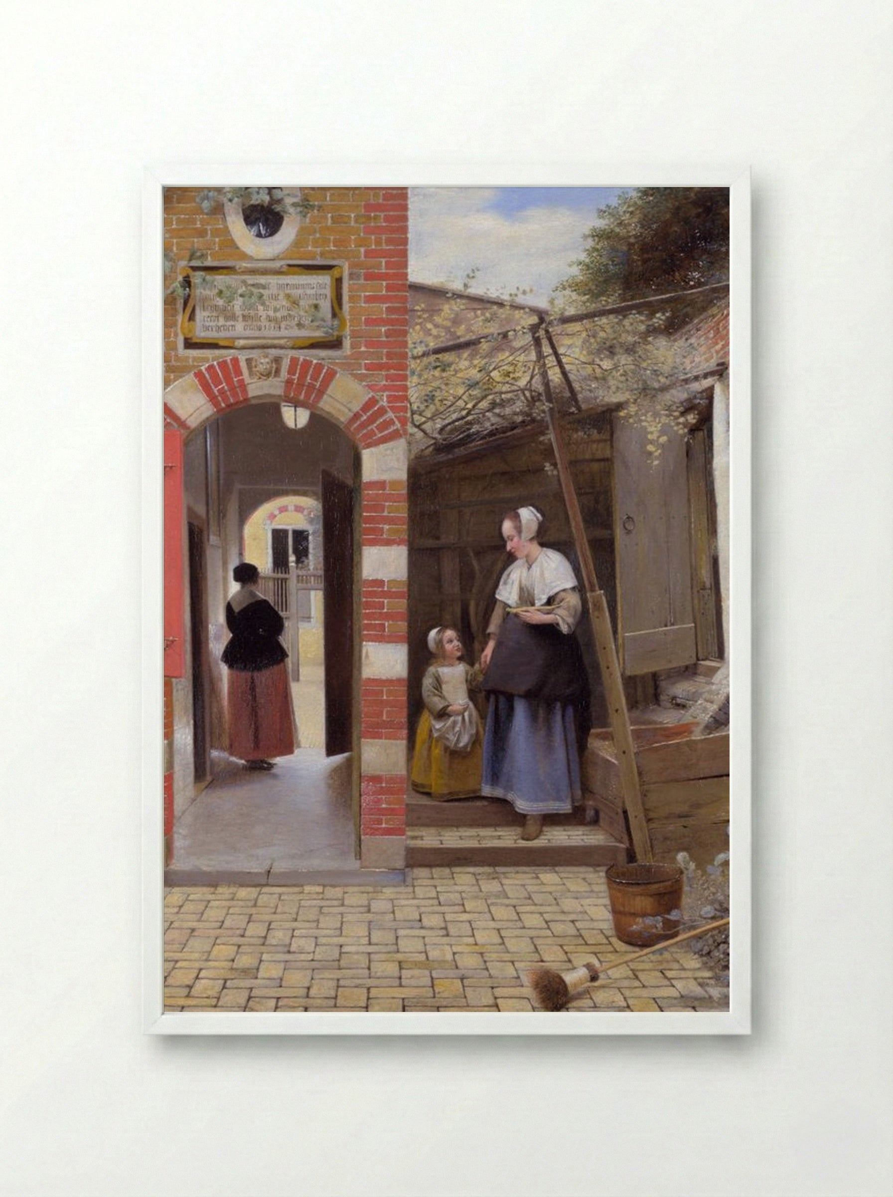 The Courtyard of a House in Delft - Pieter de Hooch - Framed Print White