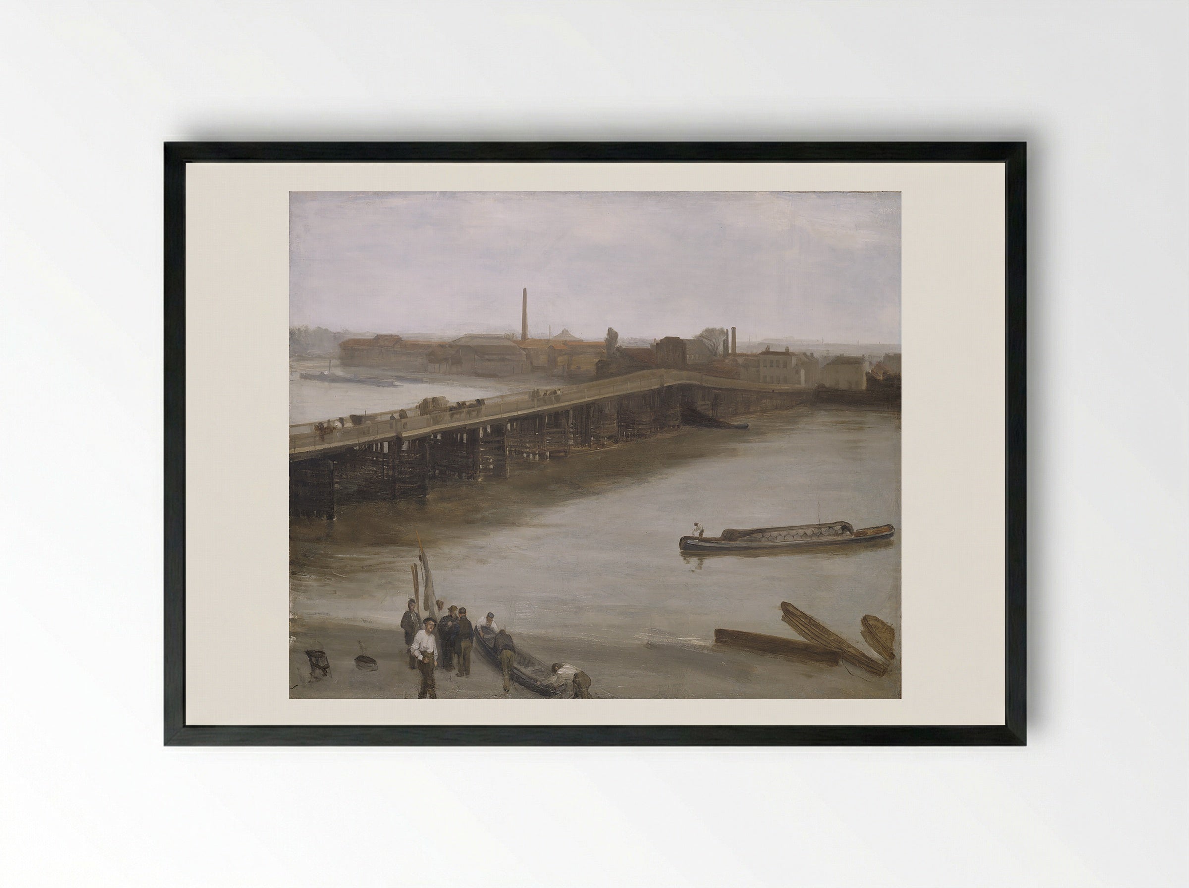 Nocturne: Grey and Silver – Chelsea Embankment - James McNeill Whistler - Framed Print Black