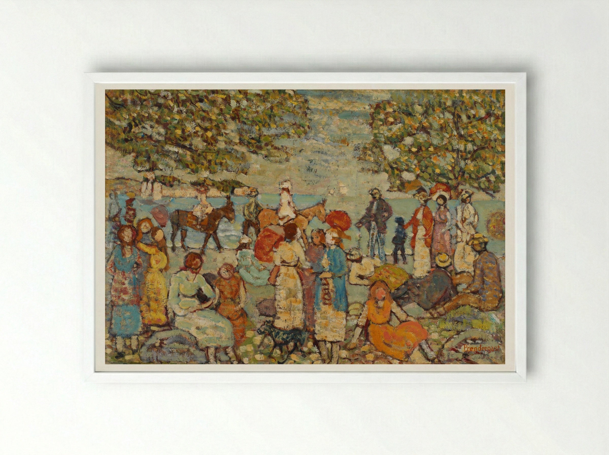 Beach Scene with Donkeys or Mules - Maurice Brazil Prendergast - Framed Print White