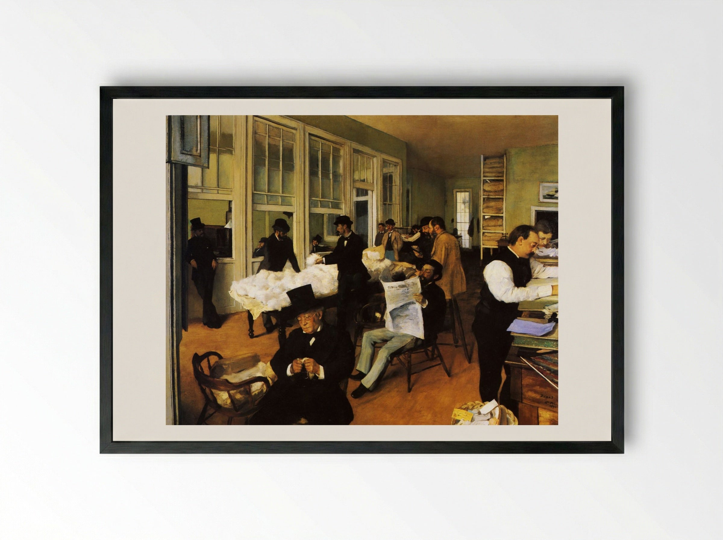 A Cotton Office in New Orleans - Edgar Degas - Framed Print Black