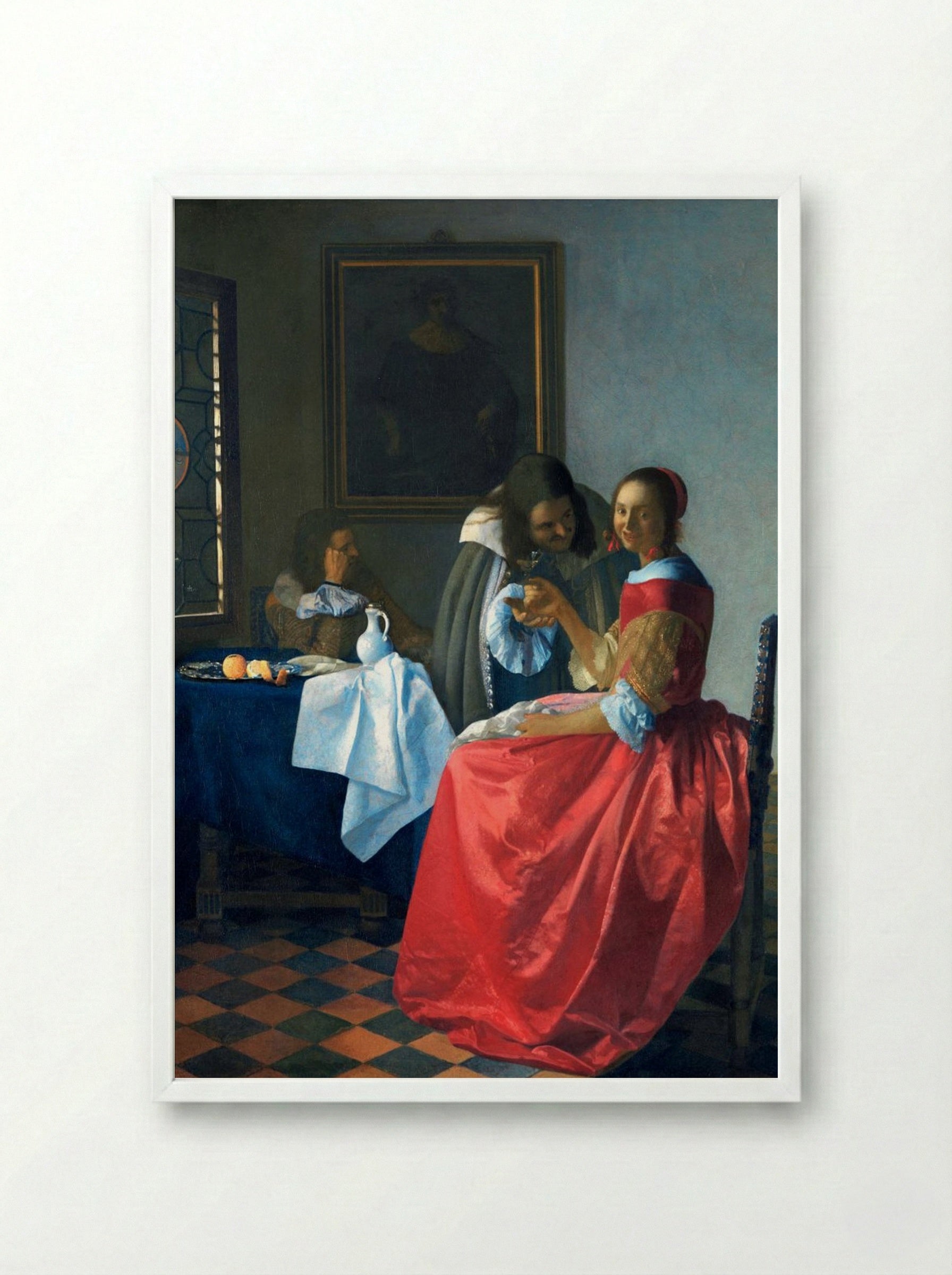 The Girl with a Wineglass - Johannes Vermeer - Framed Print White
