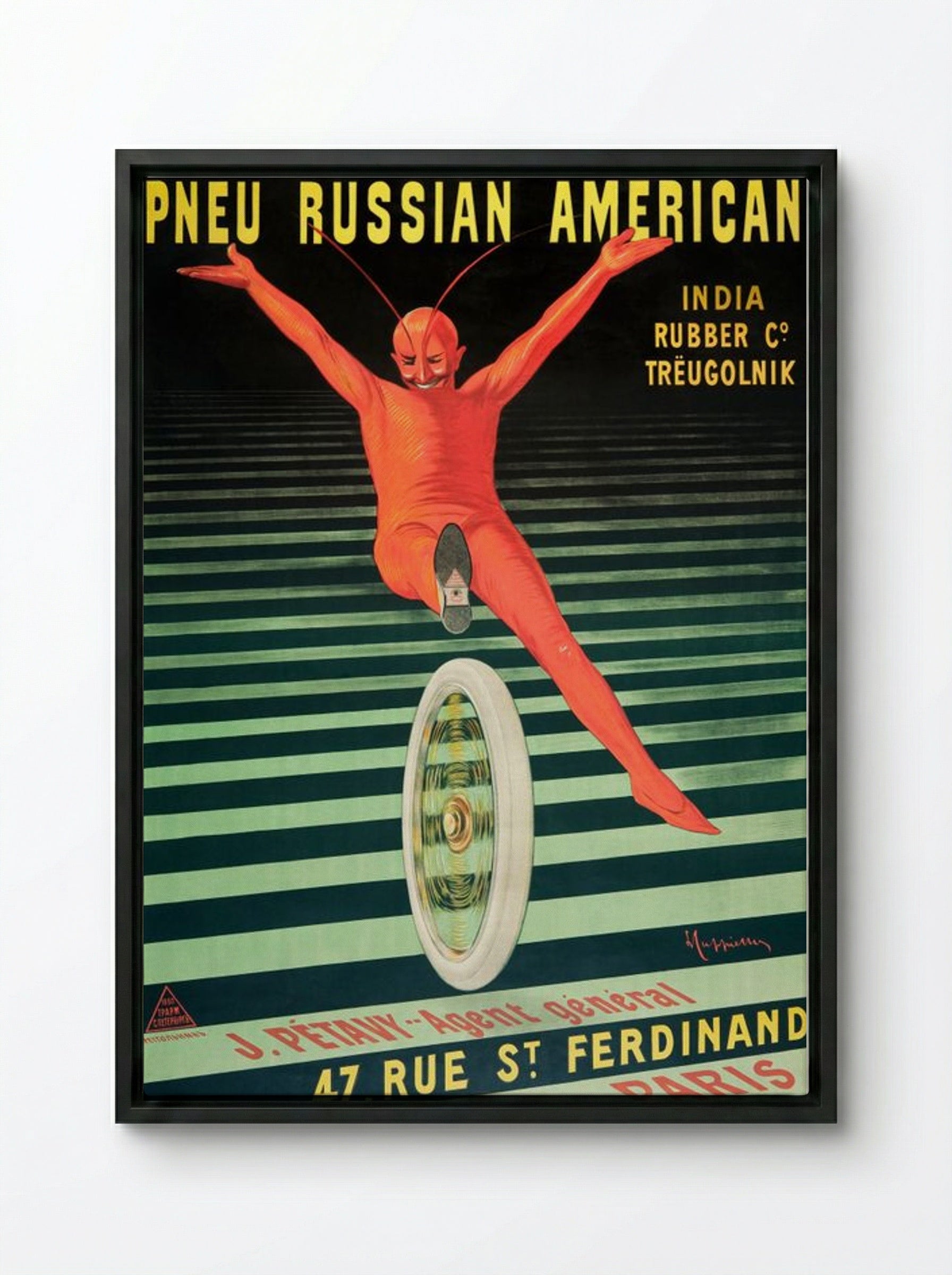 Pneu Russian American - India Rubber Co. Trëugolnik - Leonetto Cappiello - Framed Canvas Black