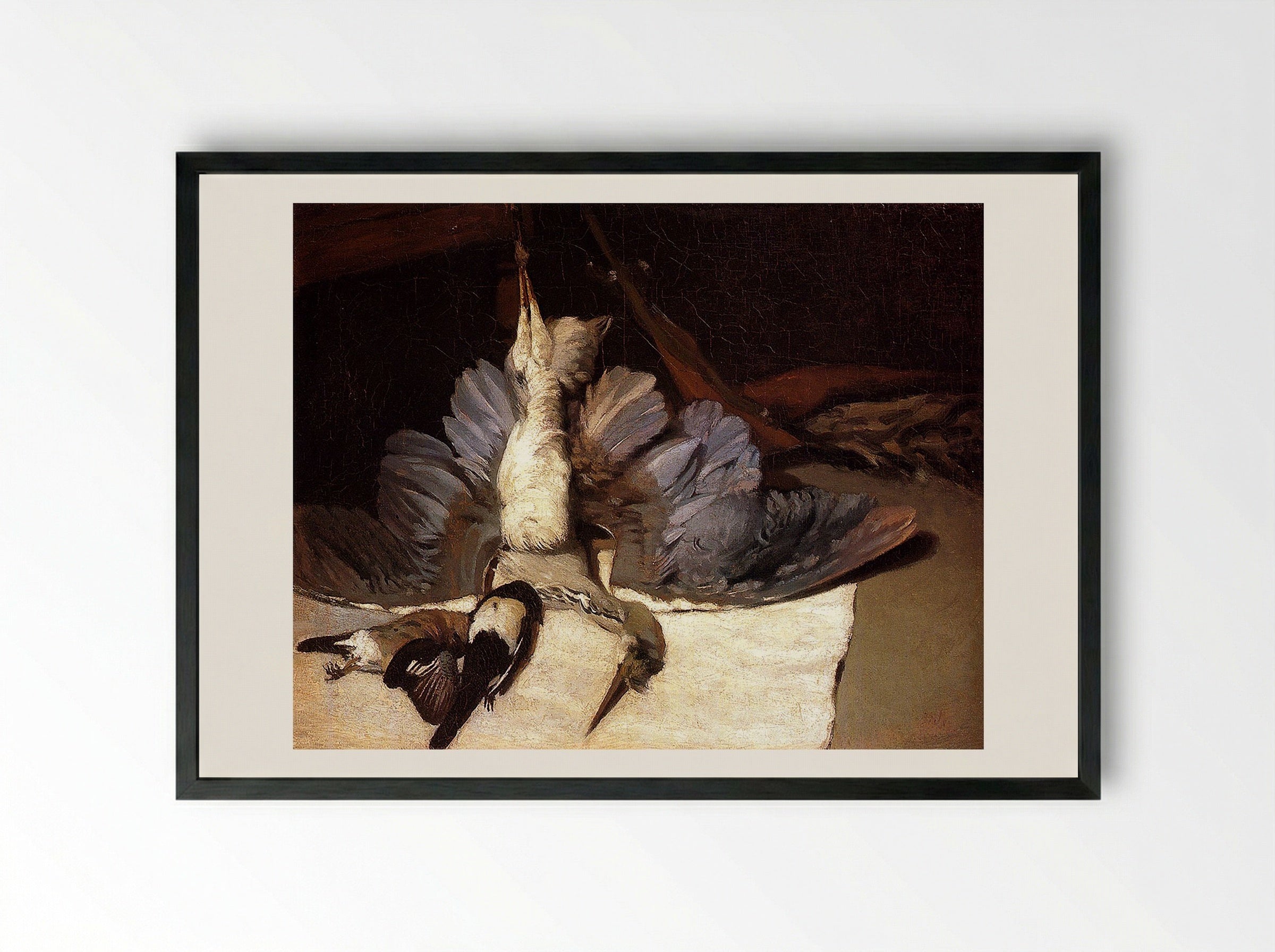 Still Life with Heron and Other Birds - Jean-Baptiste Oudry - Framed Print Black