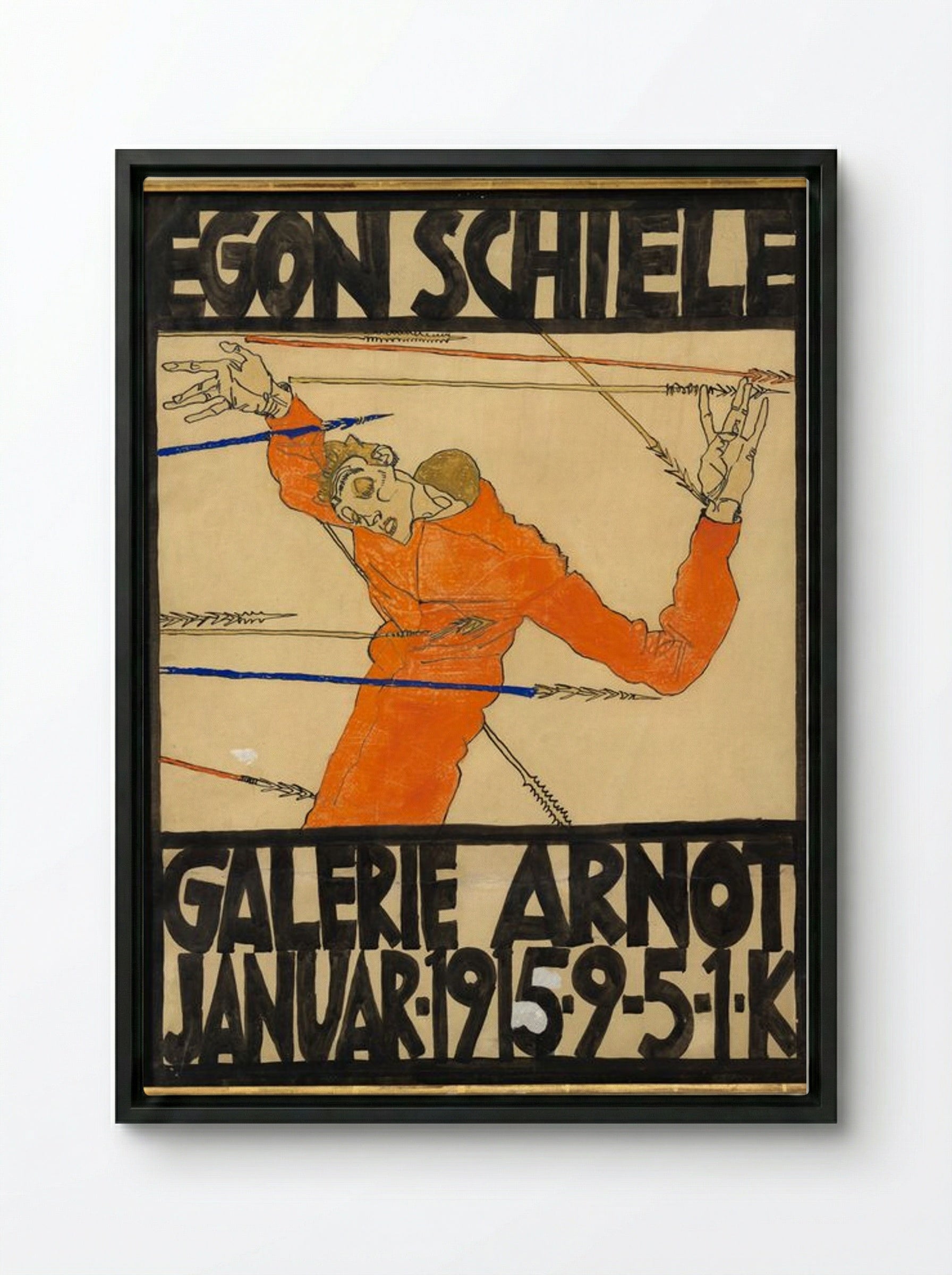 Plakat der Egon Schiele-Ausstellung in der Galerie Arnot - Egon Schiele - Framed Canvas Black