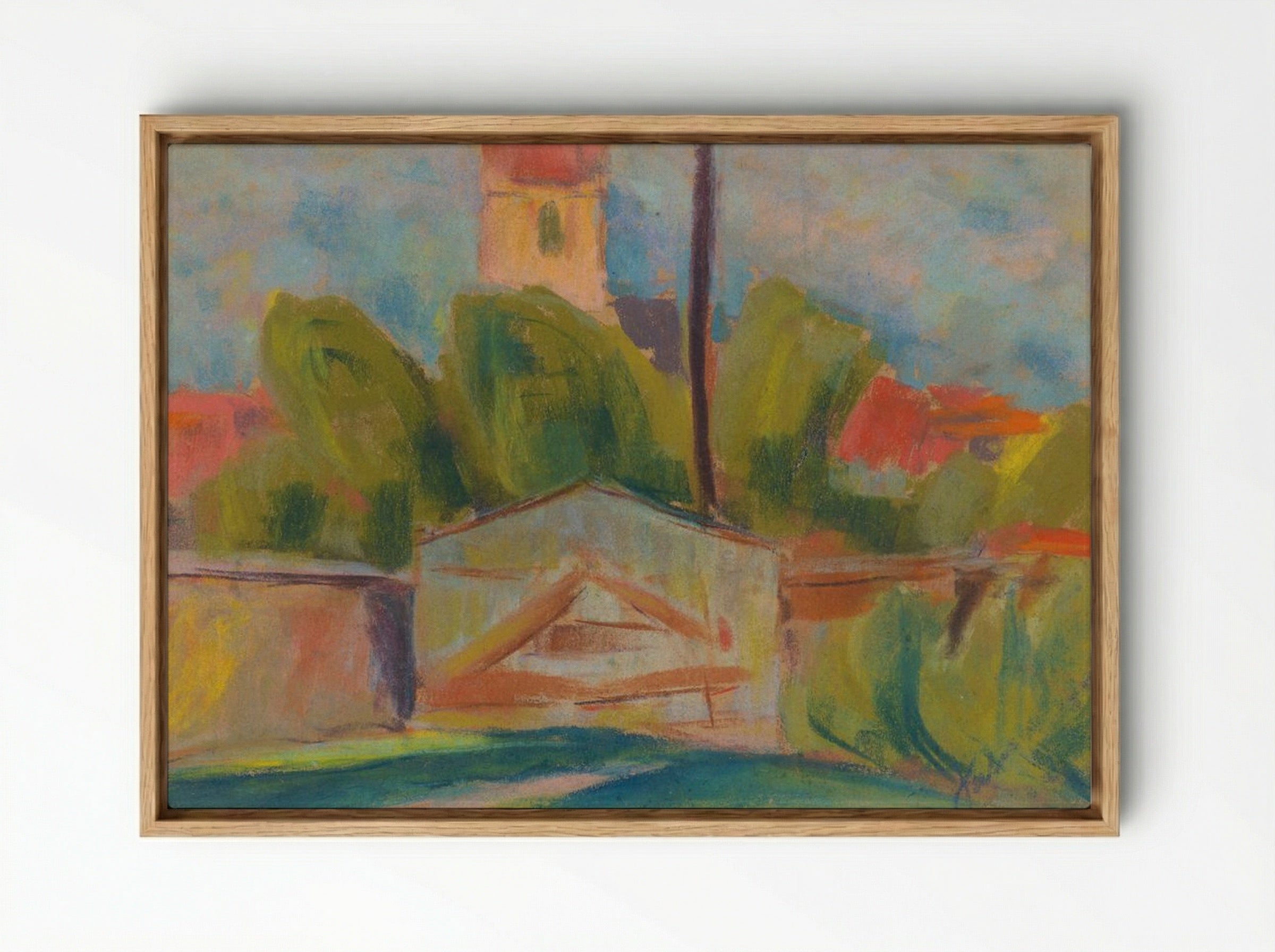 Village with a Church - Zolo Palugyay - Framed Canvas Wood