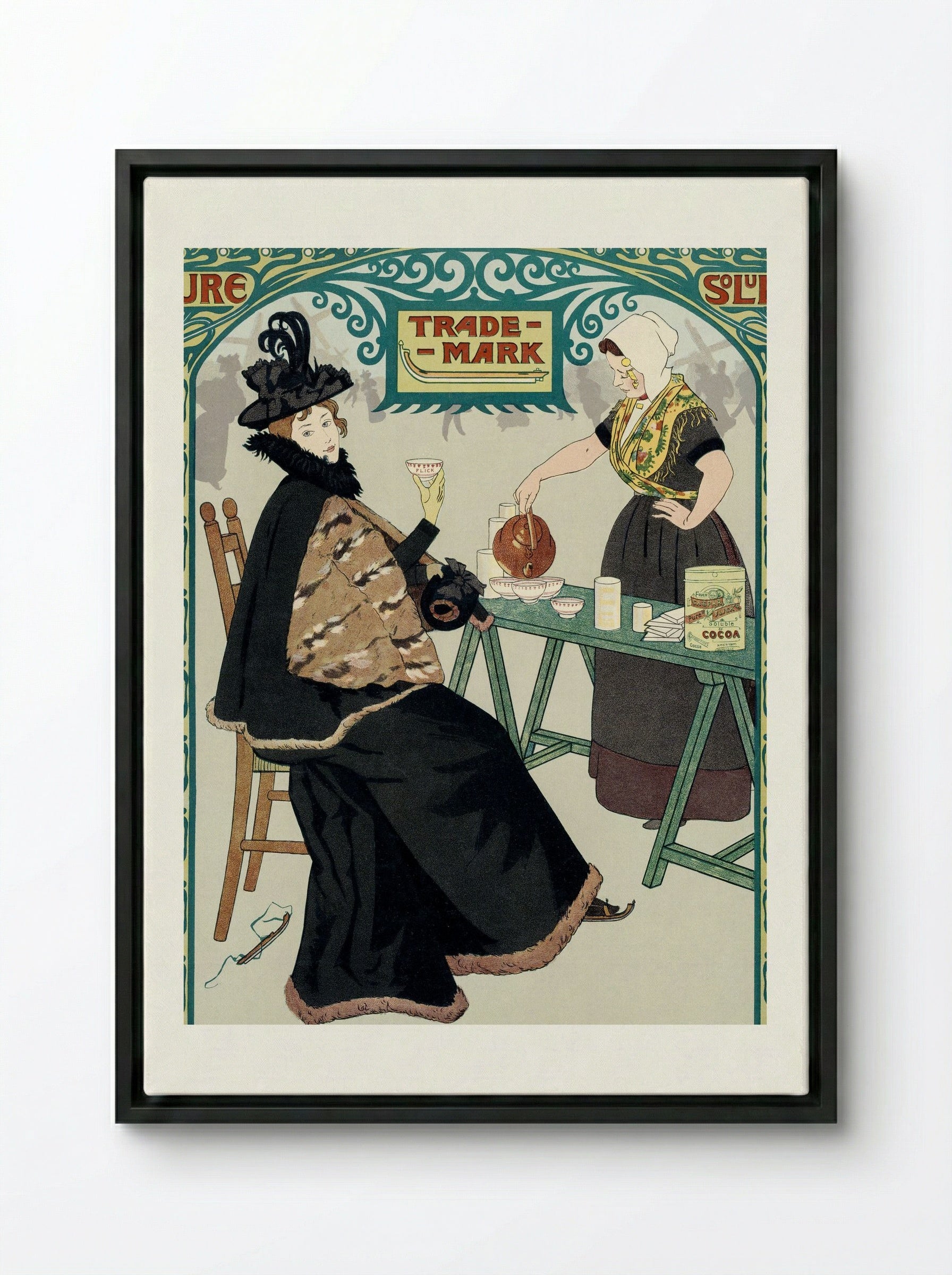 Dutch Skate Cocoa Advertisement - Johann Georg van Caspel - Framed Canvas Black