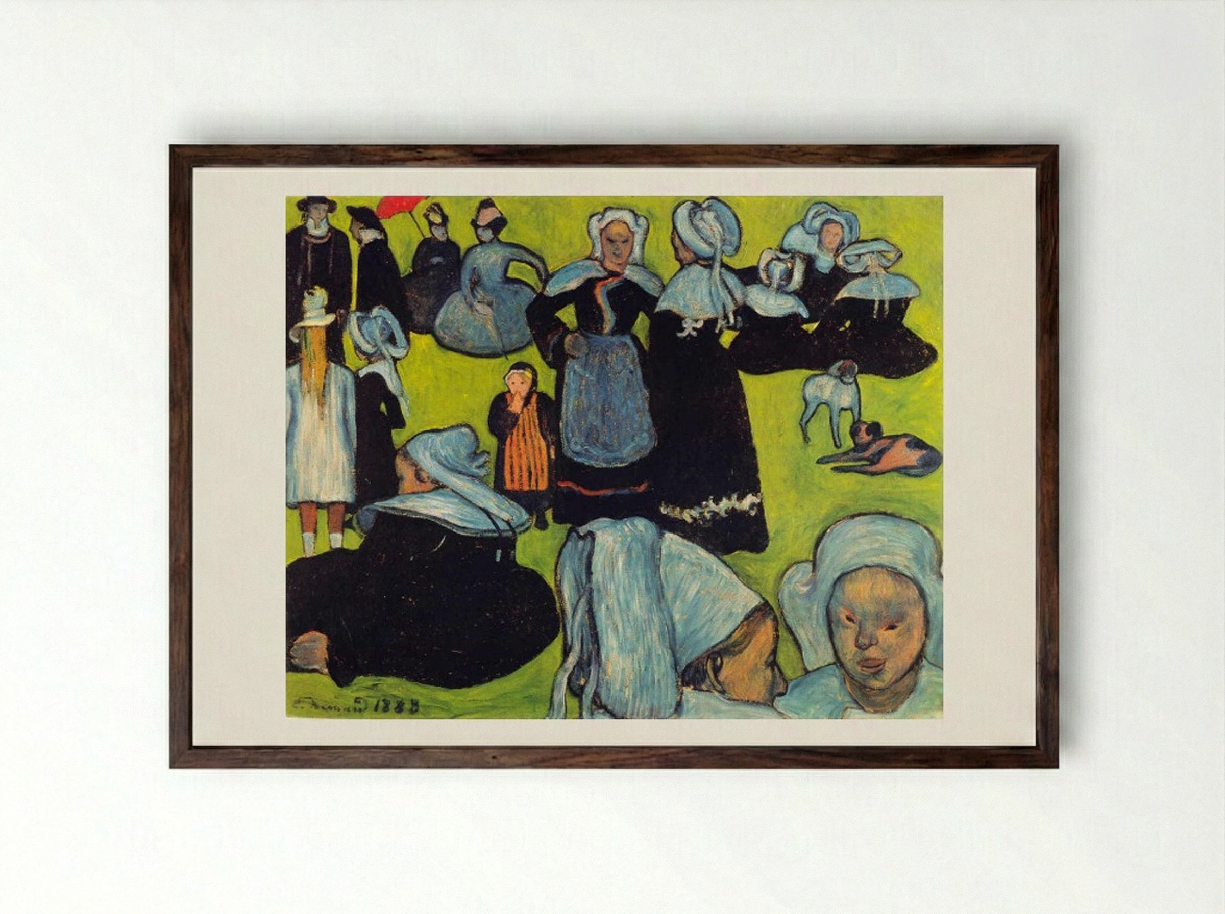 Breton Women in the Meadow - Émile Bernard - Framed Print Dark Wood