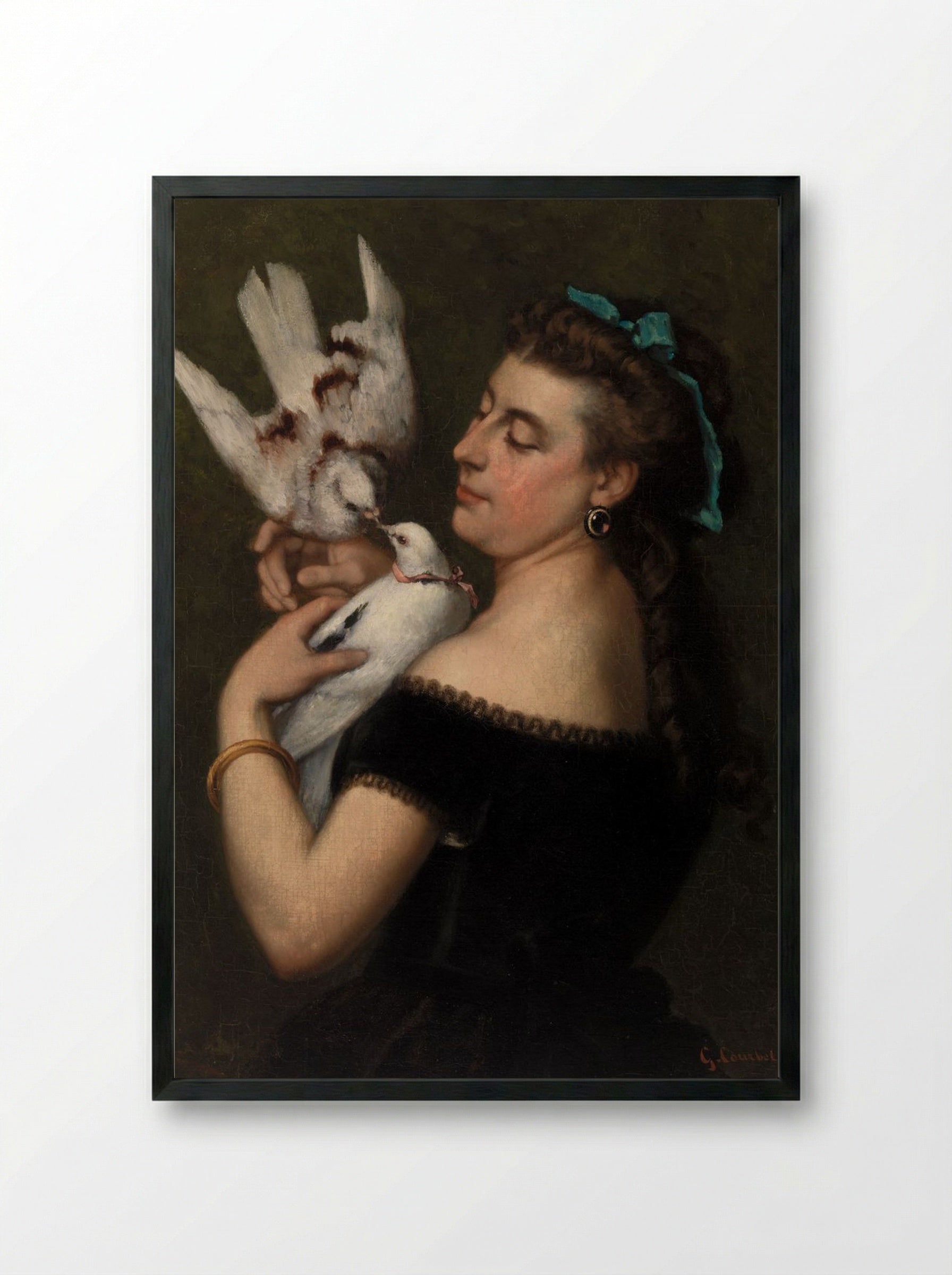 Woman with Pigeons - Gustave Courbet - Framed Print Black