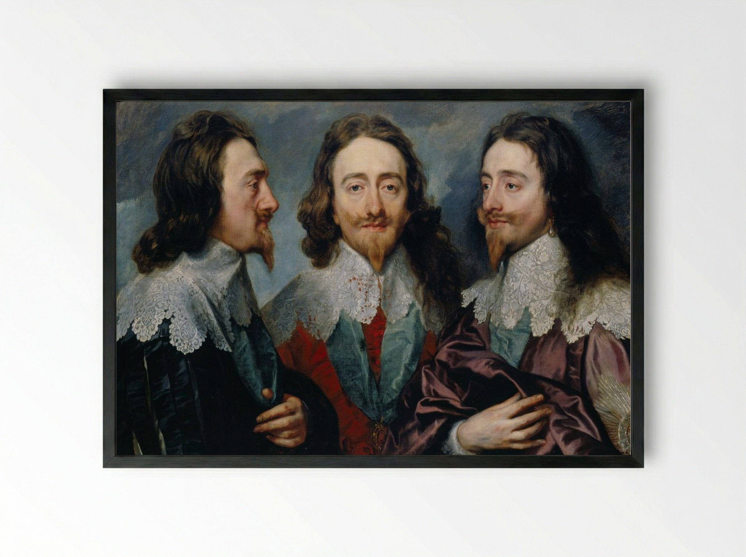 Charles I in Three Positions - Sir Anthony van Dyck - Framed Print Black
