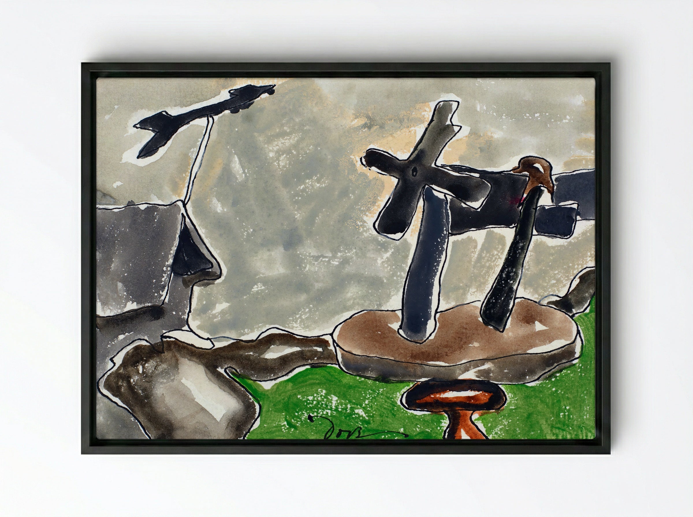 Landscape with Weather Vane - Arthur Dove - Framed Canvas Black