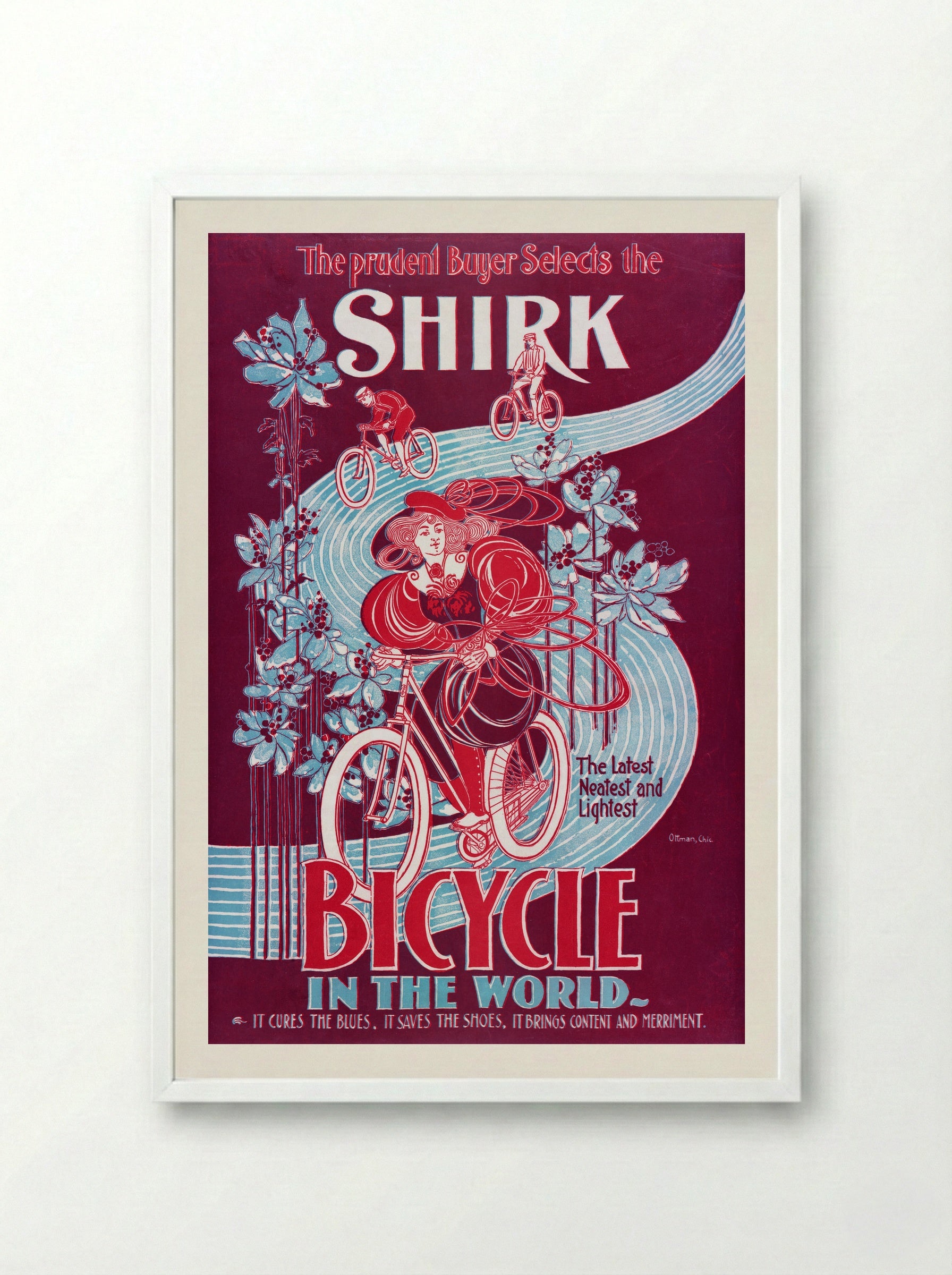 The Prudent Buyer Selects the Shirk Bicycle - Ottmann Lith. Co. - Framed Print White