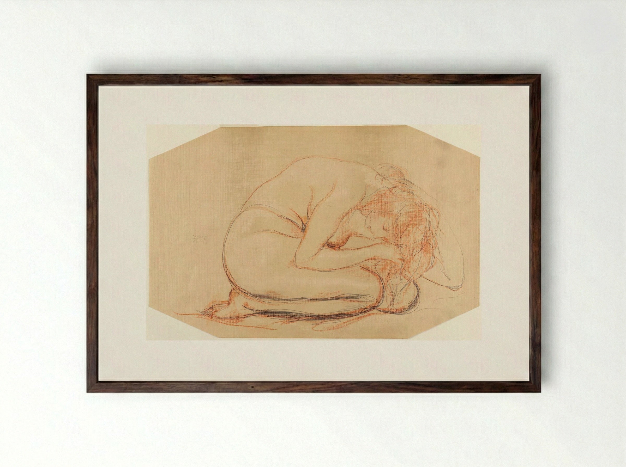 Kneeling Girl - Gustav Klimt - Framed Print Dark Wood