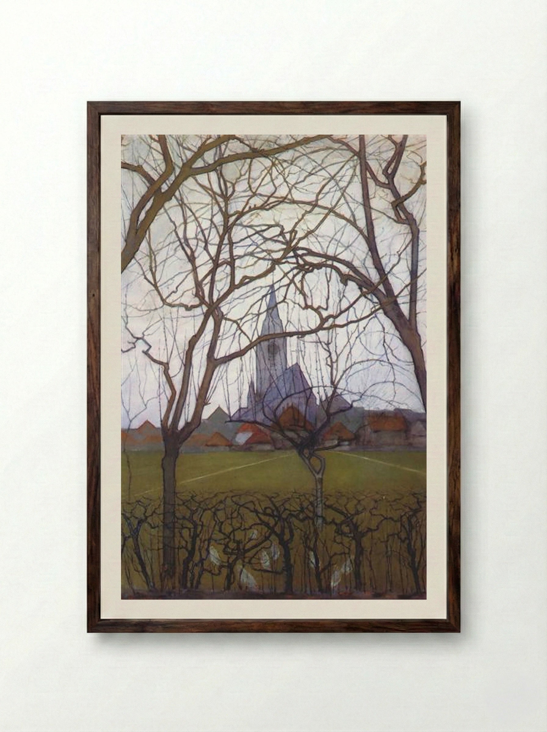 Village Church - Piet Mondrian - Framed Print Dark Wood