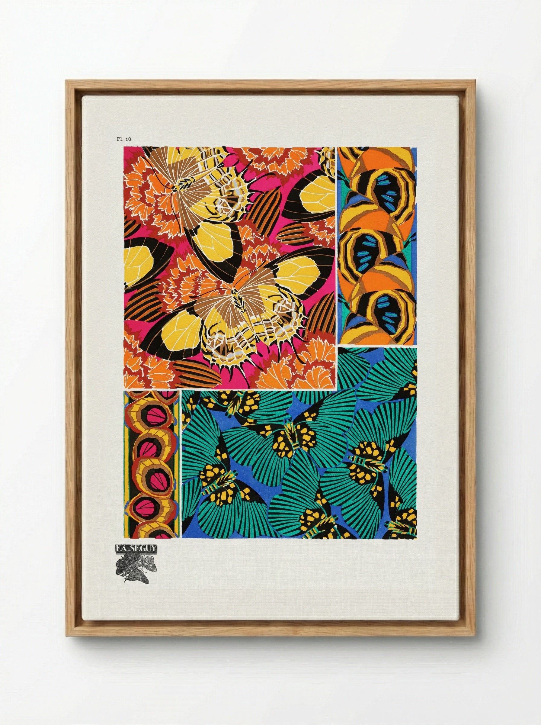 Papillons, Plate 18 (Butterfly Pattern) - Émile-Allain Séguy - Framed Canvas Wood