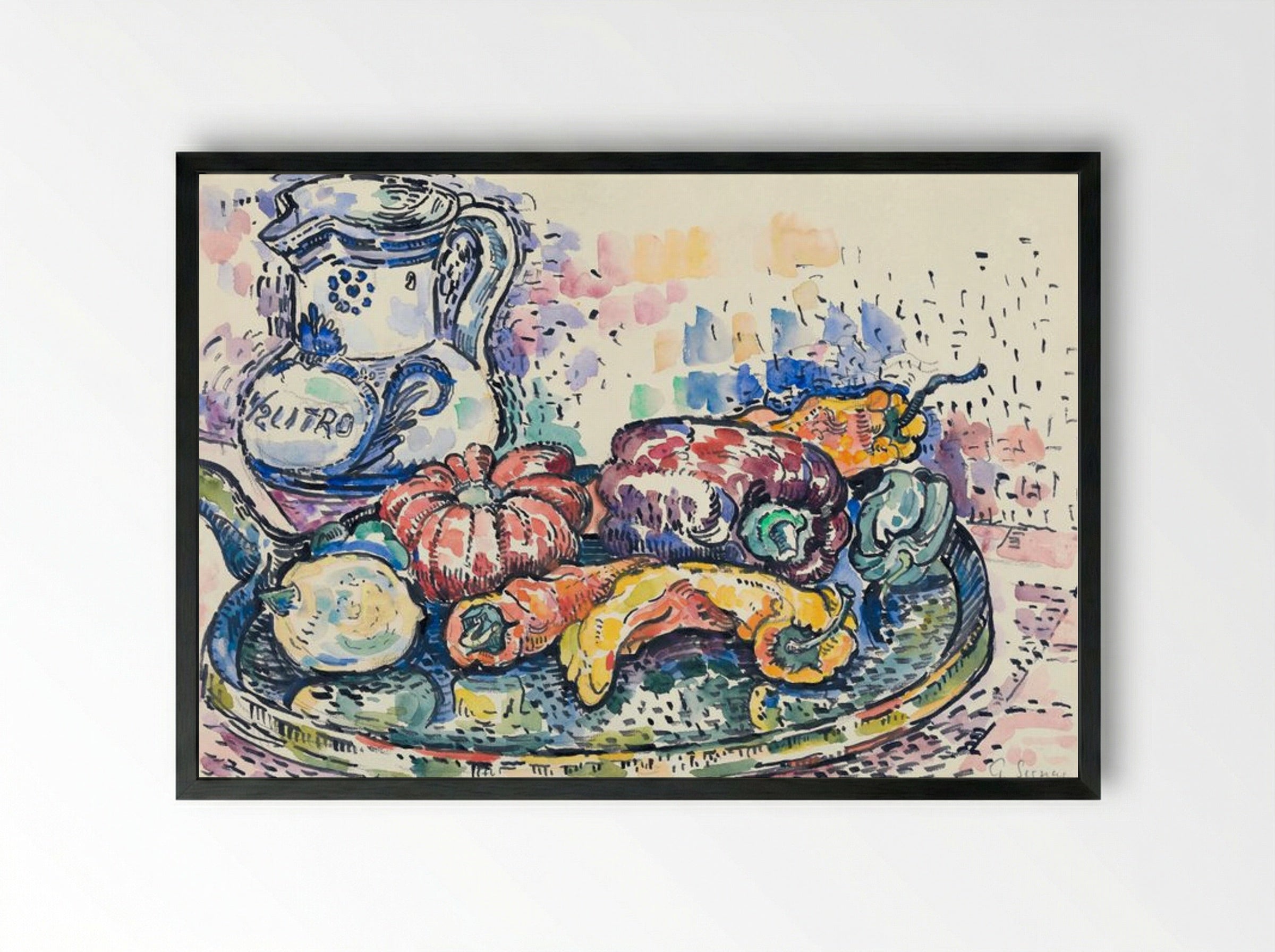 Still Life with Jug - Paul Signac - Framed Print Black