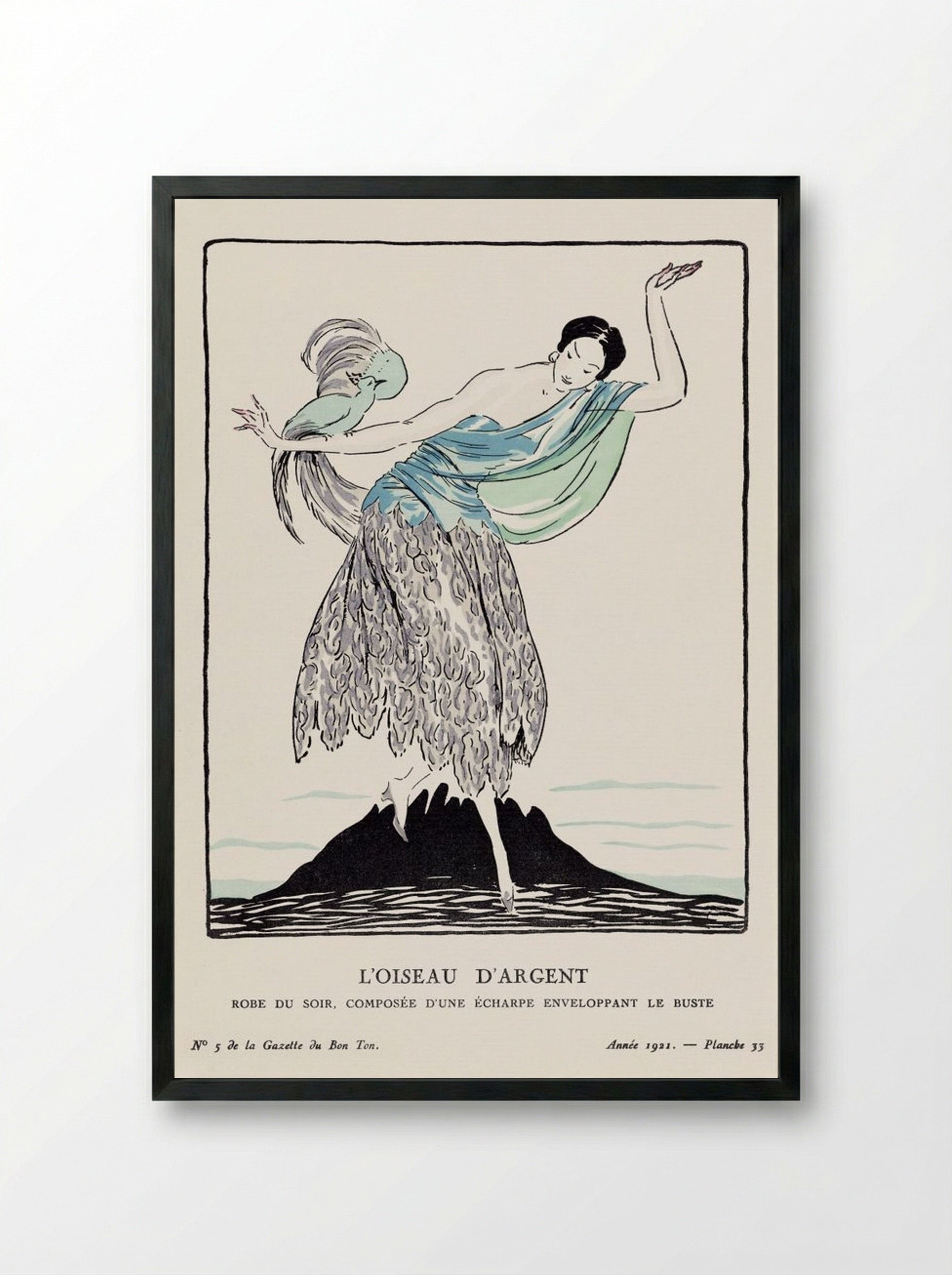 L'Oiseau d'Argent (Fashion Plate) - Fine Art Print - Framed Print Black