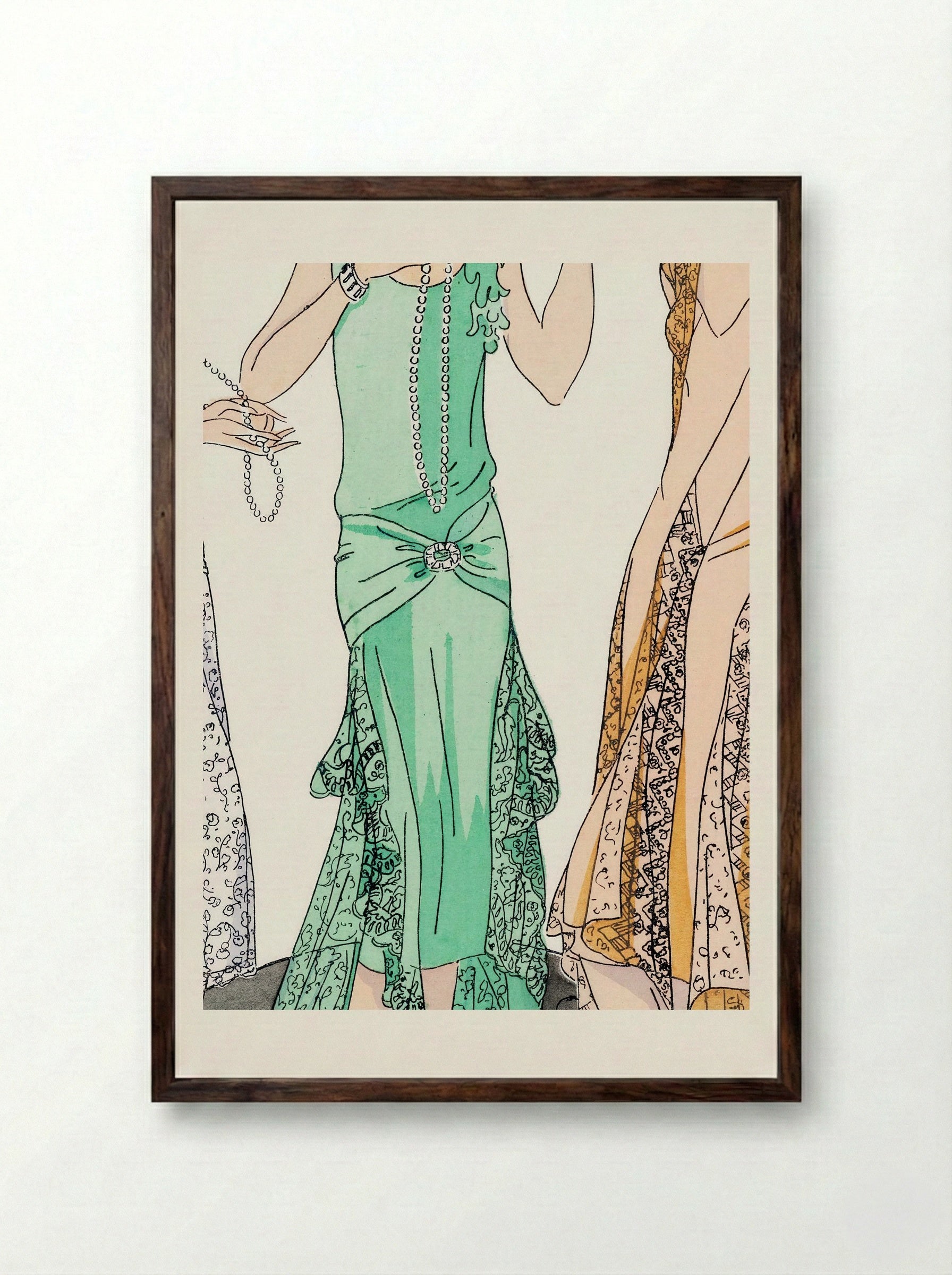 Three Evening Dresses with Lace - V. Racine - Framed Print Dark Wood