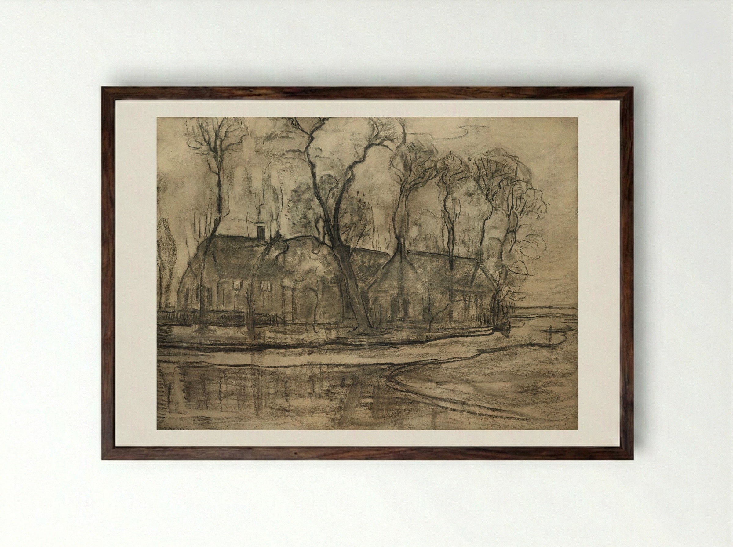 Farm Near Duivendrecht, The Sea - Piet Mondrian - Framed Print Dark Wood