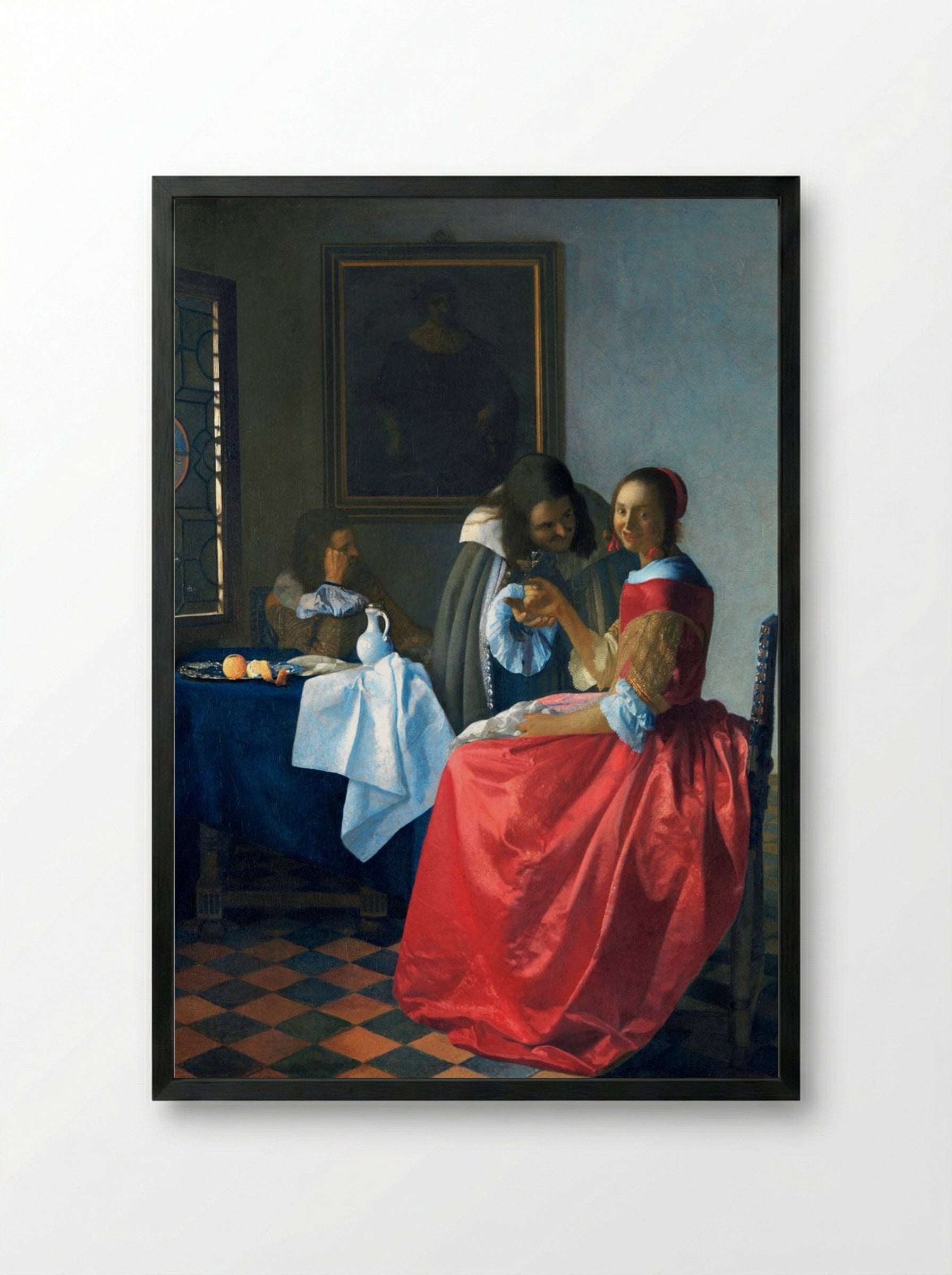 The Girl with a Wineglass - Johannes Vermeer - Framed Print Black