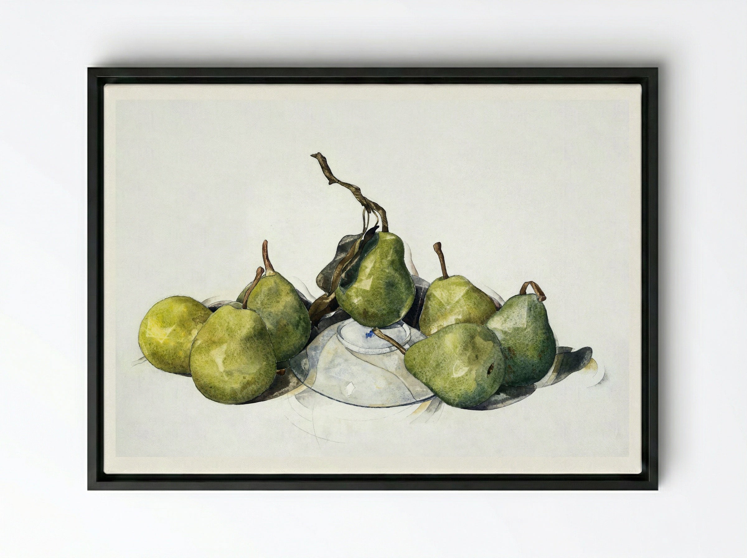 Green Pears - Charles Demuth - Framed Canvas Black