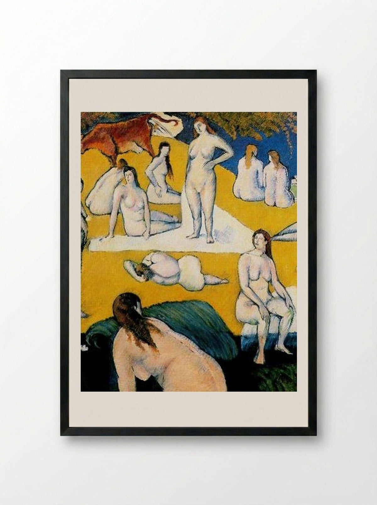 Bathers with Red Cow - Émile Bernard - Framed Print Black